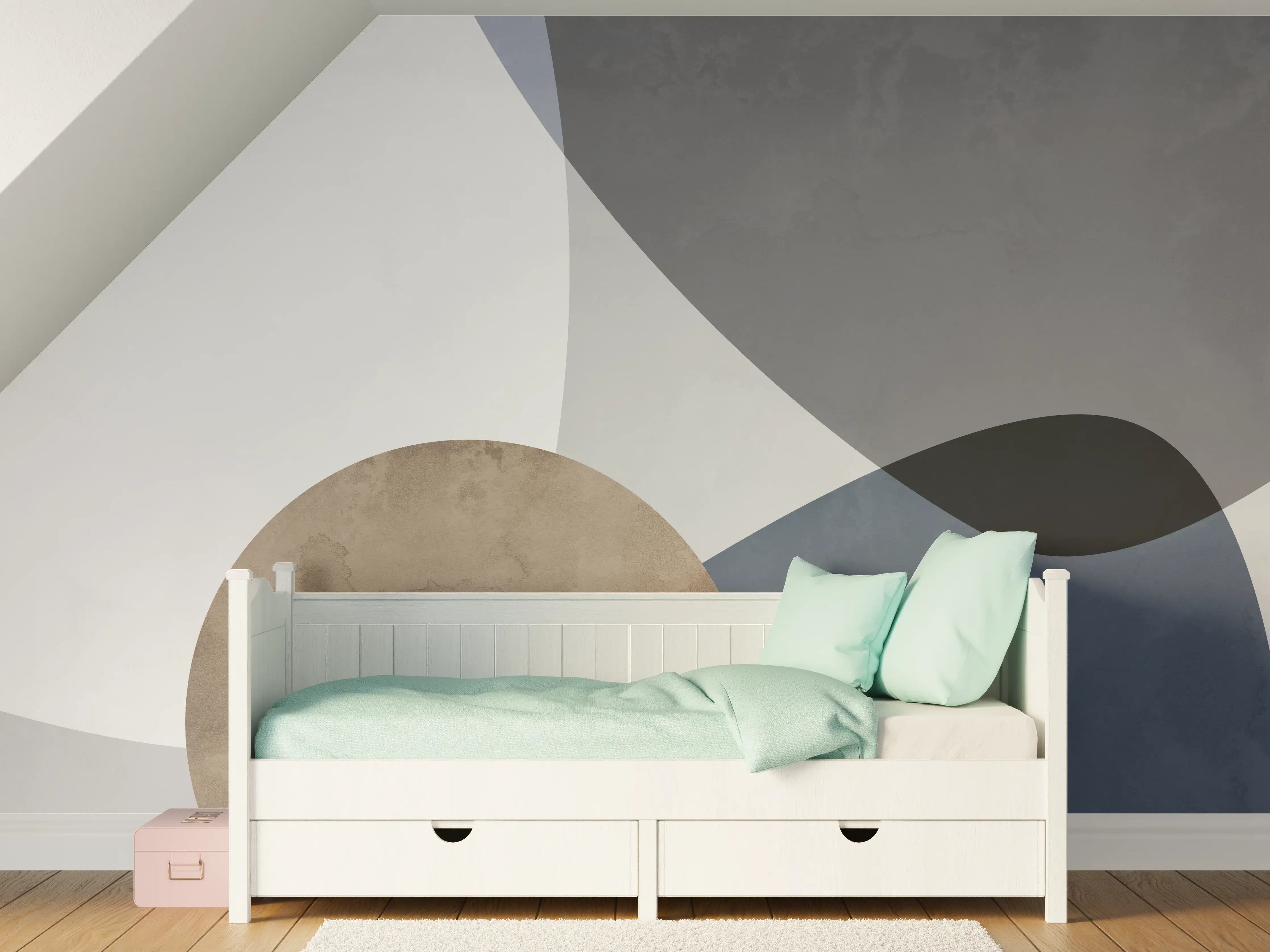 Kinderzimmer Wandgestaltung - Abstrakte Formen in Pastellblau