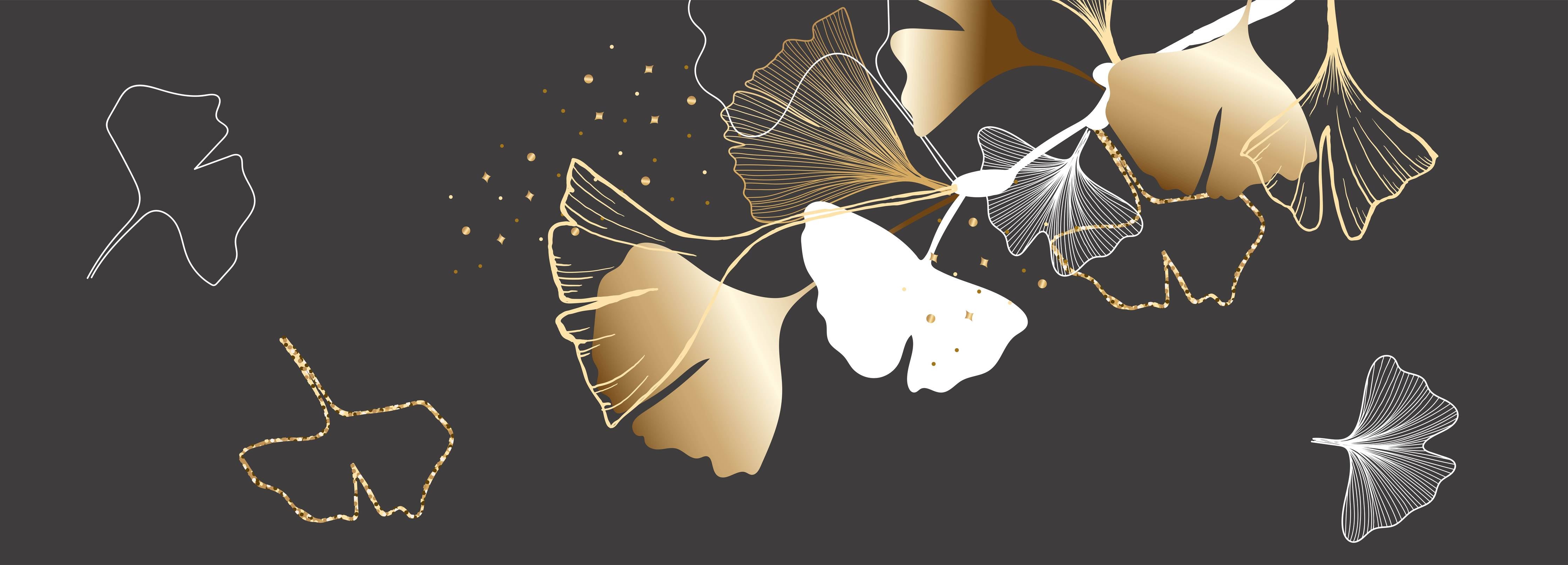 Kinderzimmer Wandgestaltung-Abstrakte Ginkgo Muster Gold Schwarz
