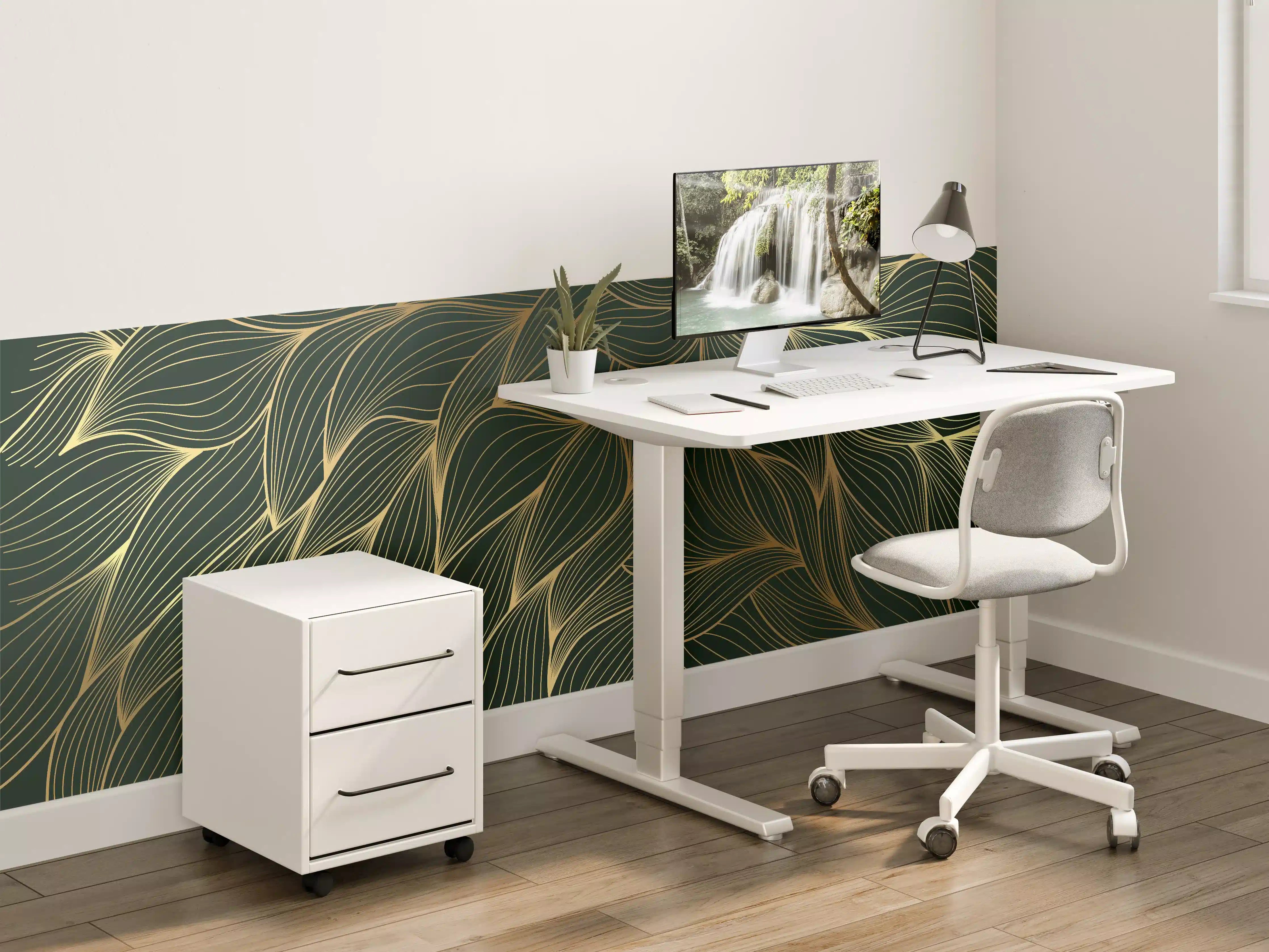 Kinderzimmer Wandgestaltung - Abstrakte Gold-Grün-Wellenmuster