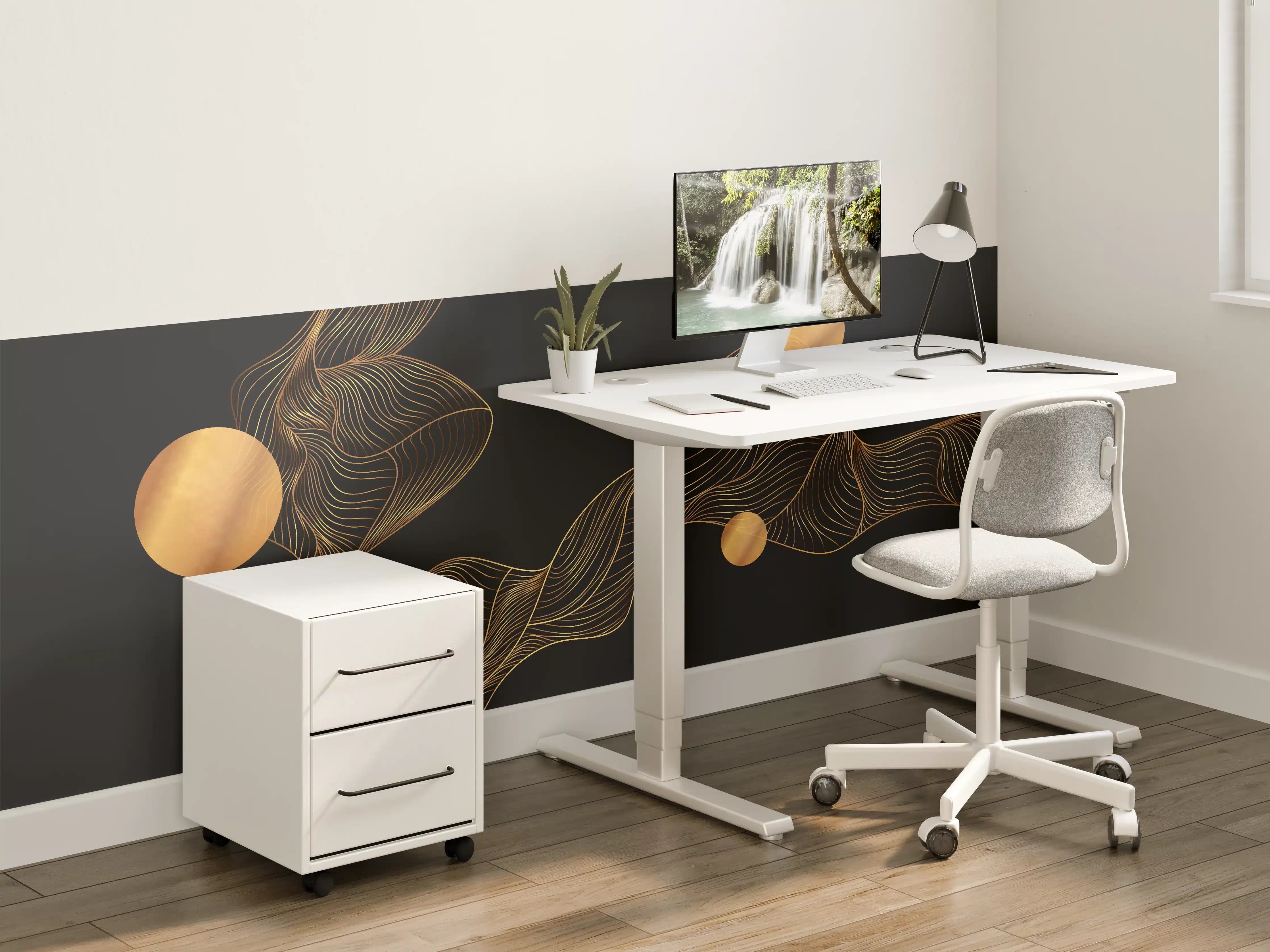 Kinderzimmer Wandgestaltung - Abstrakte Gold-Schwarz Linienkunst