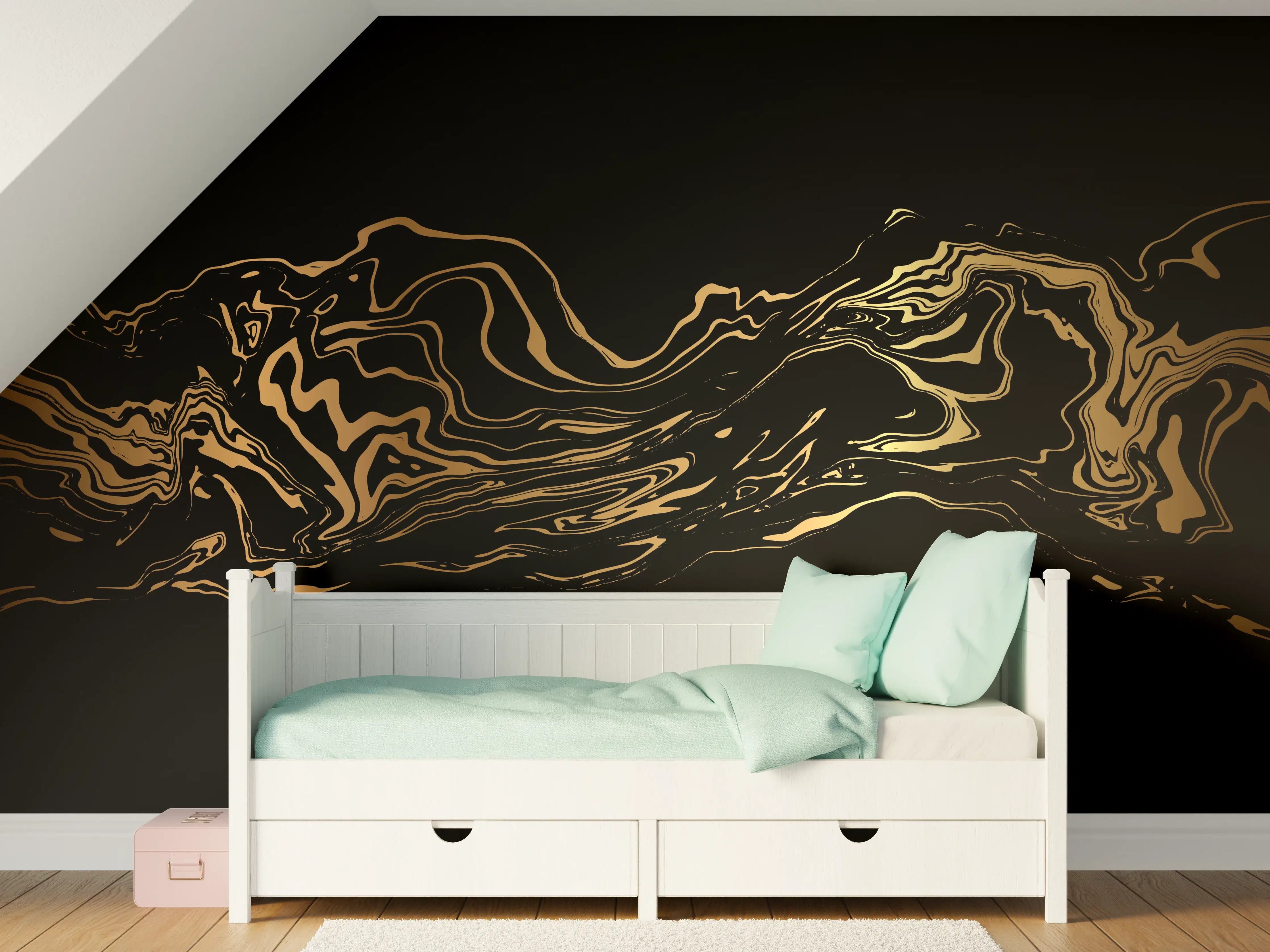 Kinderzimmer Wandgestaltung - Abstrakte Gold-Schwarz-Textur