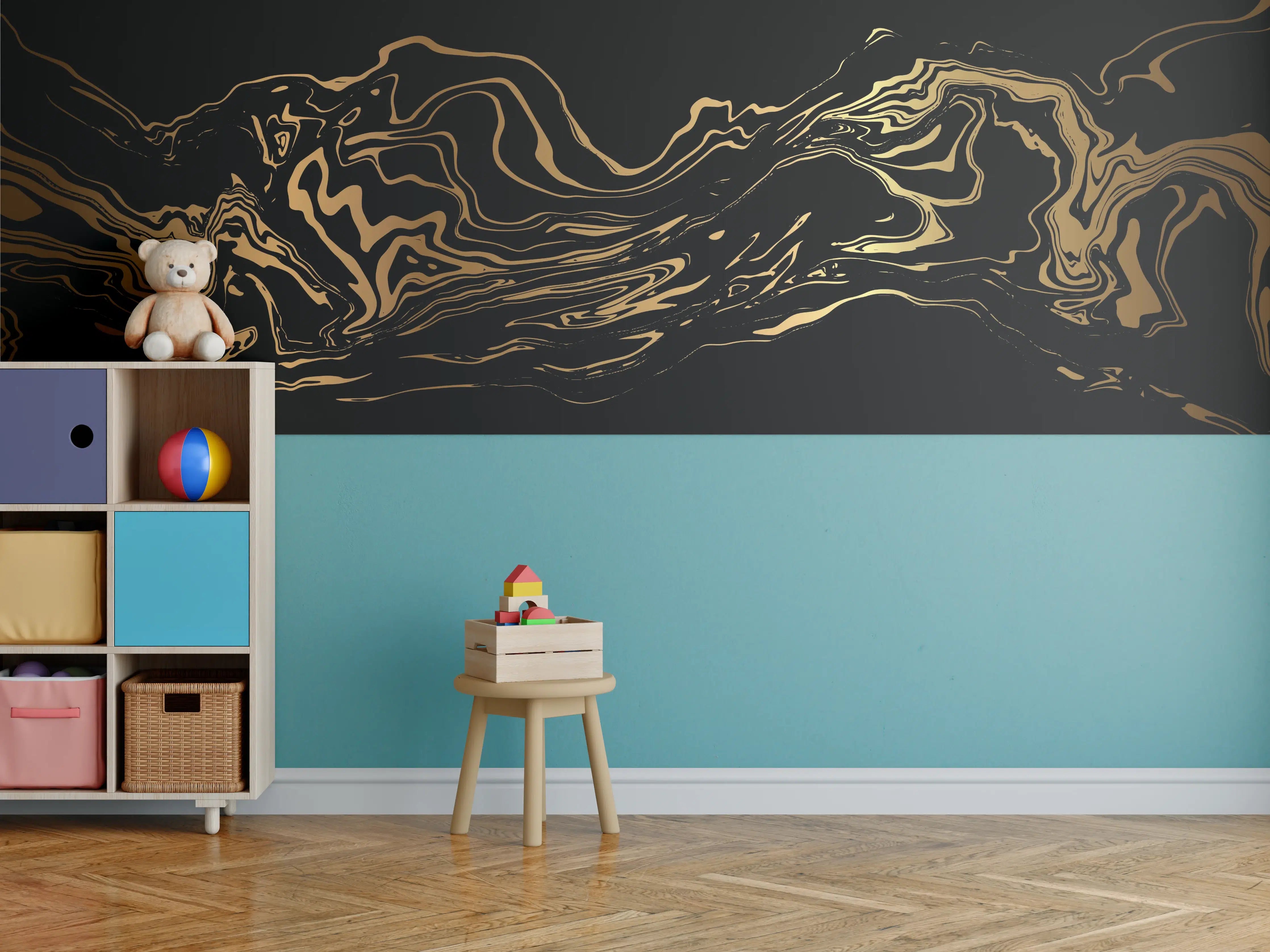 Kinderzimmer Wandgestaltung - Abstrakte Gold-Schwarz-Textur