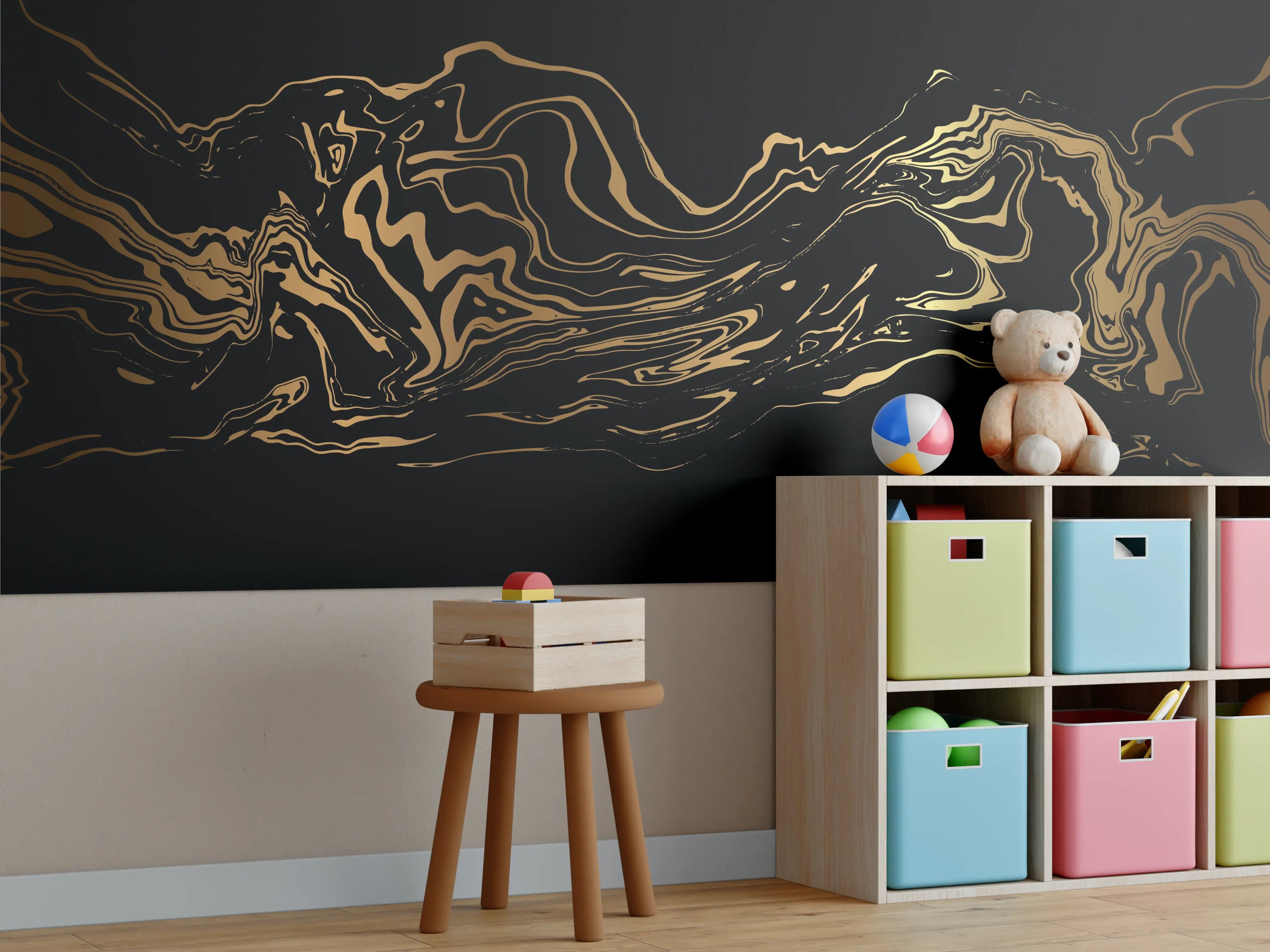 Kinderzimmer Wandgestaltung - Abstrakte Gold-Schwarz-Textur