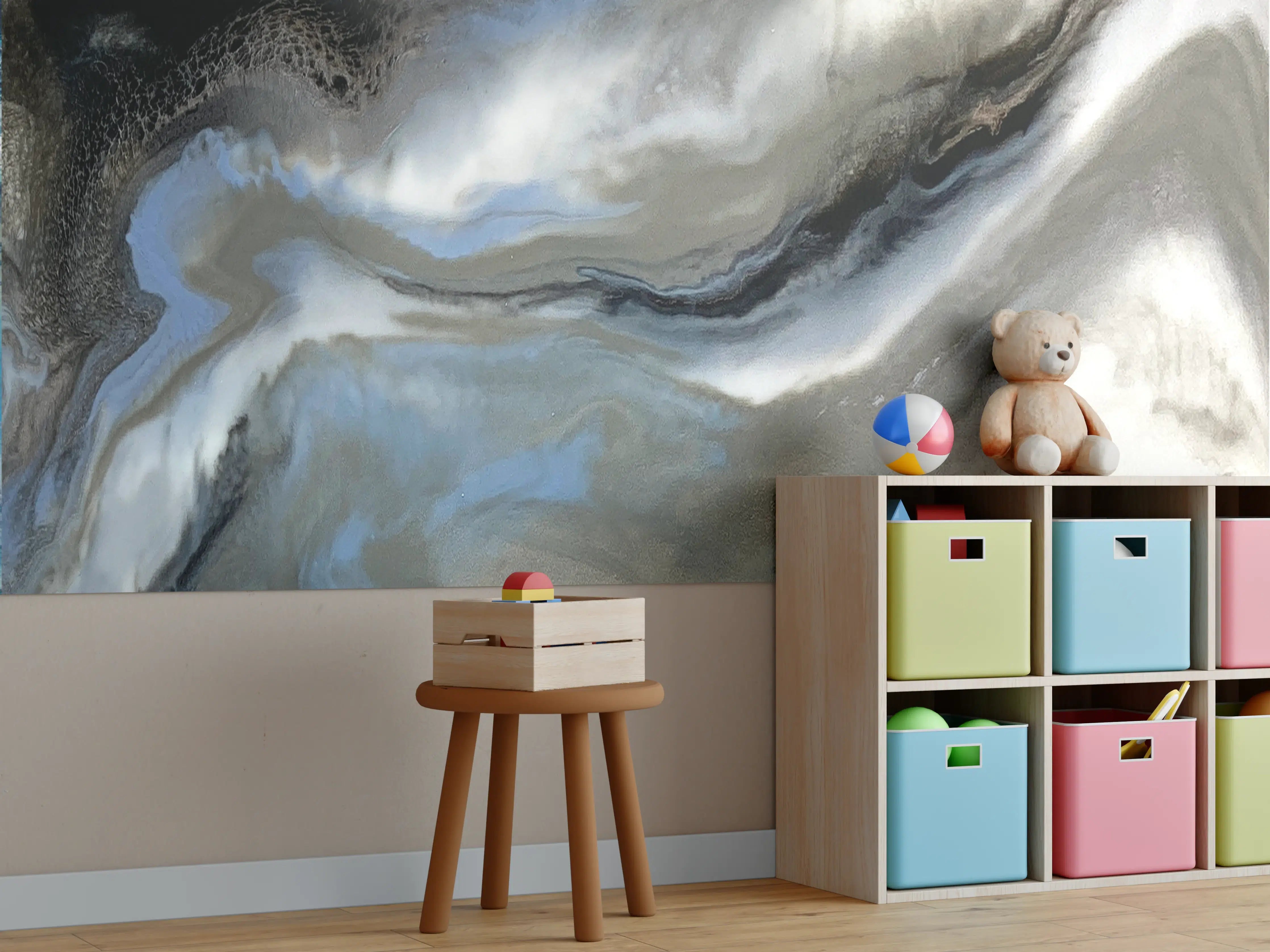 Kinderzimmer Wandgestaltung - Abstrakte Grau-Weiß Kunsttextur