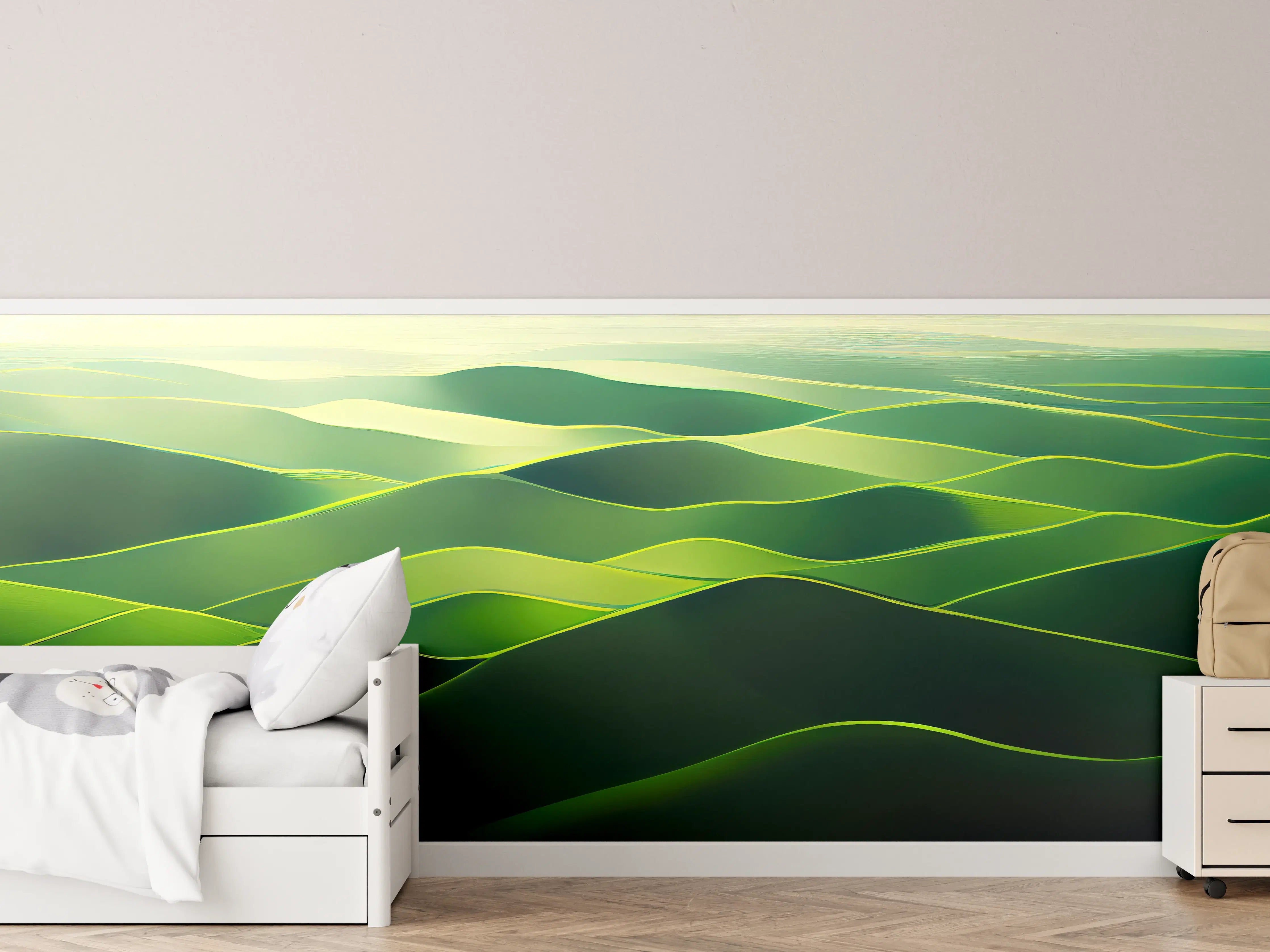 Kinderzimmer Wandgestaltung - Abstrakte Grüne Landschaft Illustration