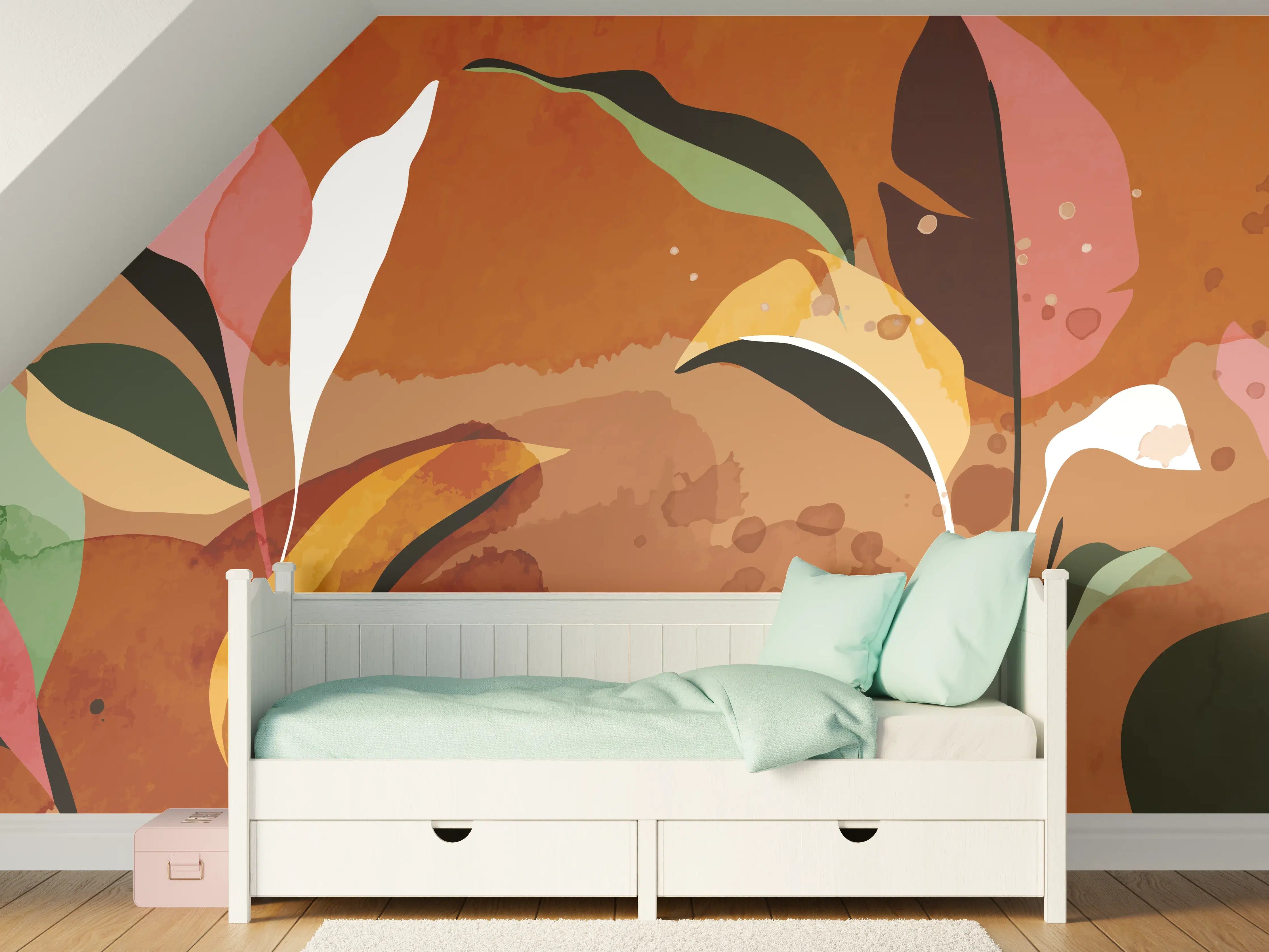 Kinderzimmer Wandgestaltung - Abstrakte Herbstblatt-Komposition