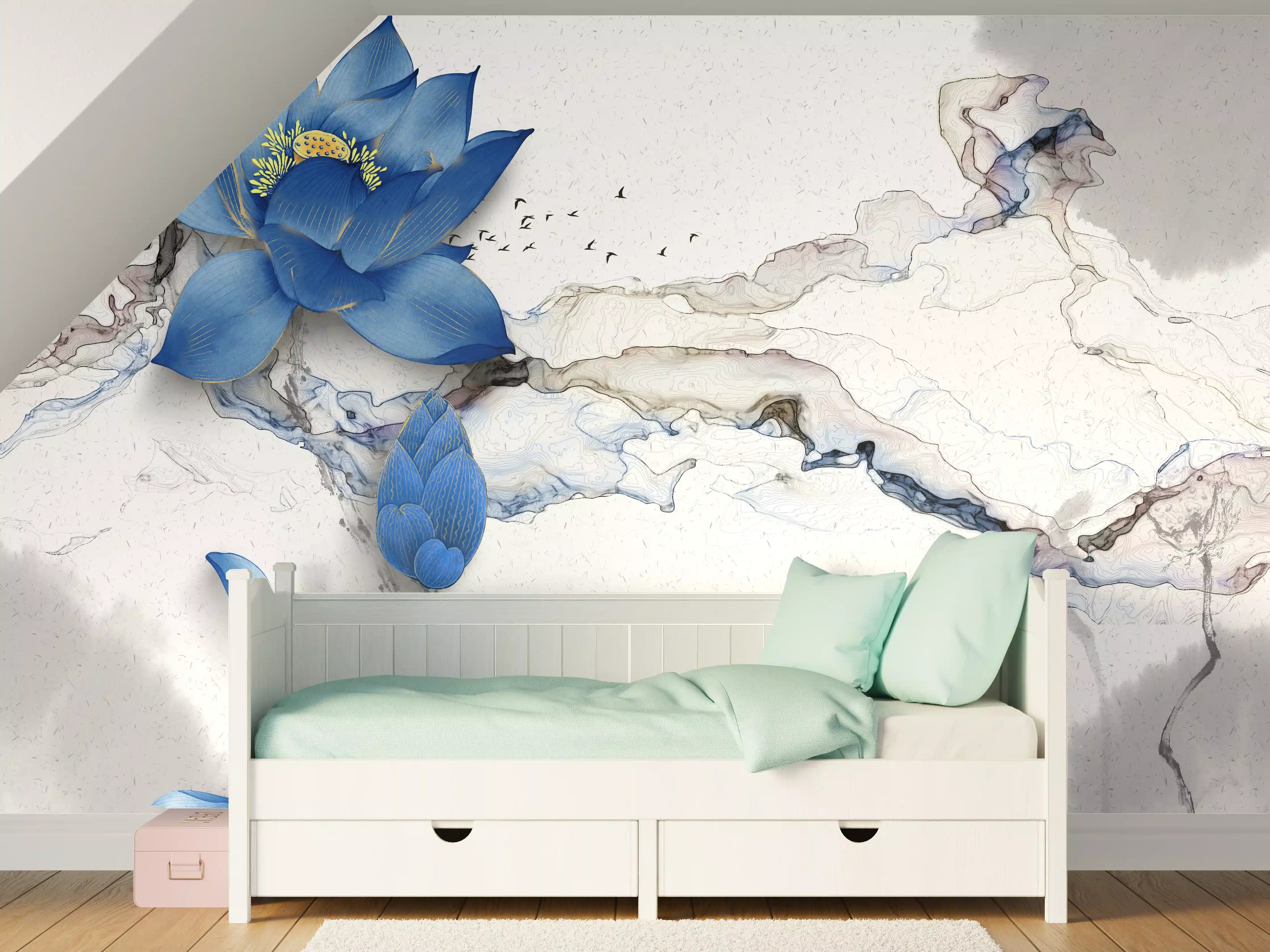 Kinderzimmer Wandgestaltung - Abstrakte Illustration blauer Blume