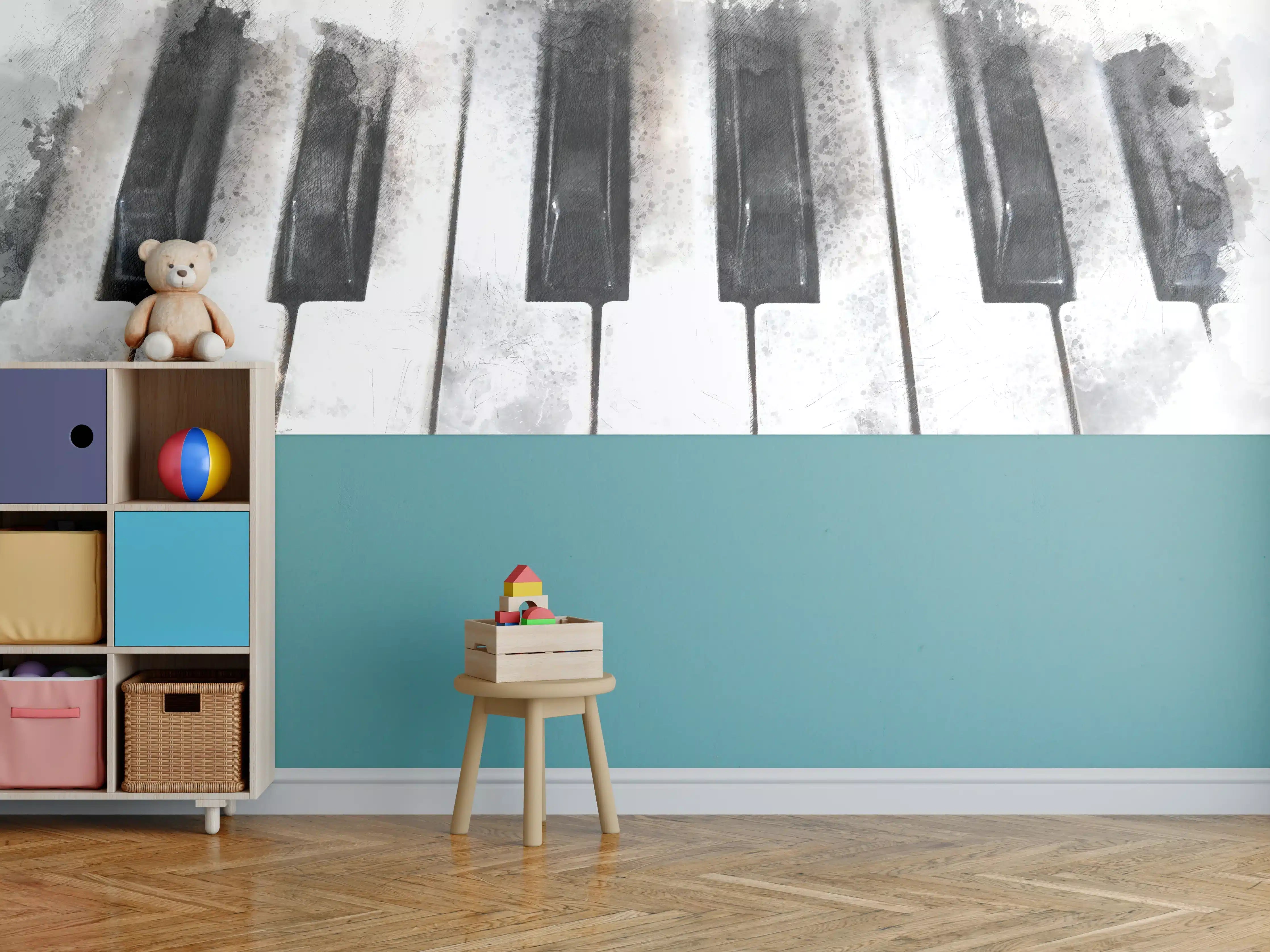 Kinderzimmer Wandgestaltung - Abstrakte Klaviertastatur - Schwarz-weiß