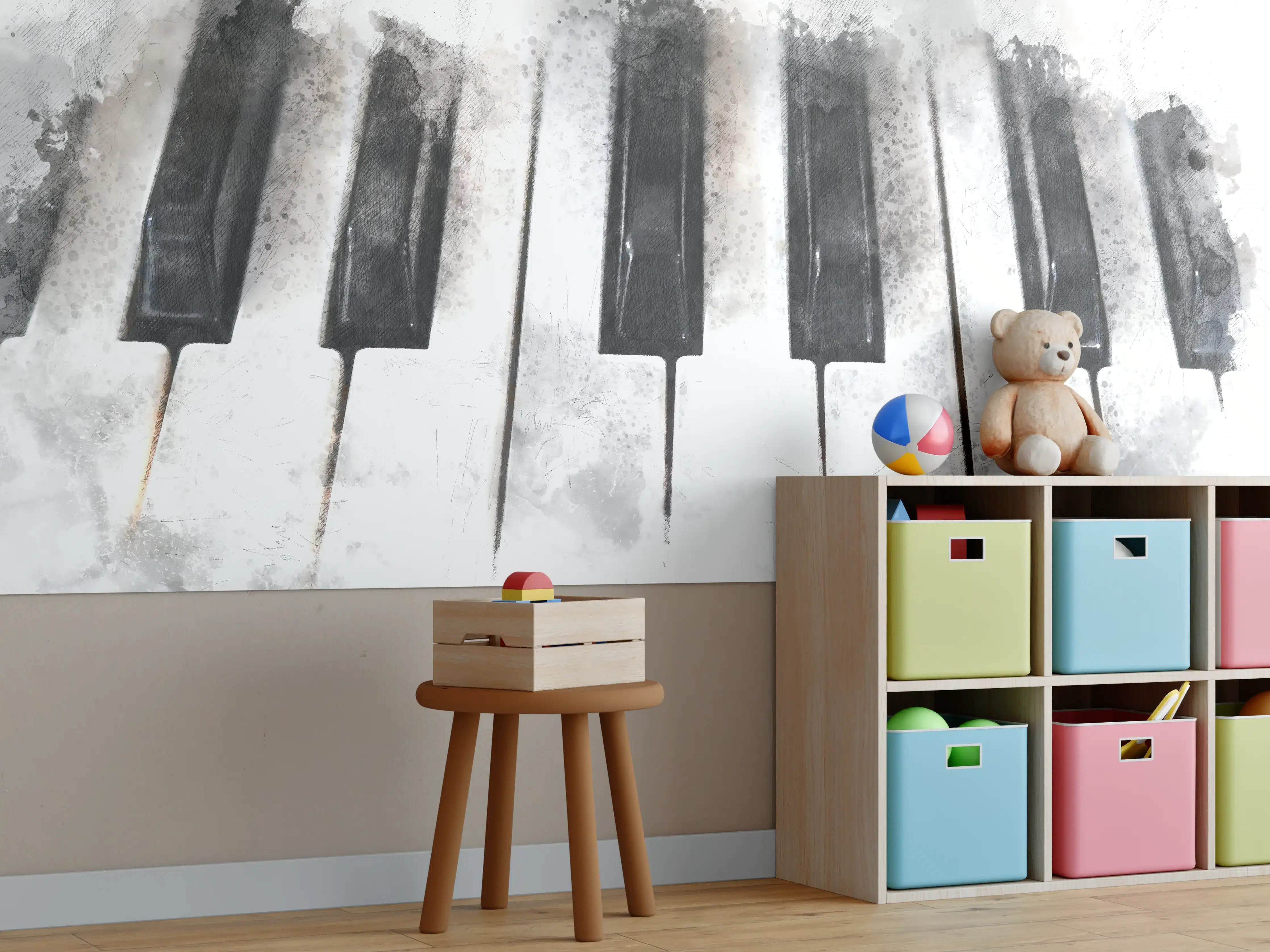 Kinderzimmer Wandgestaltung - Abstrakte Klaviertastatur - Schwarz-weiß