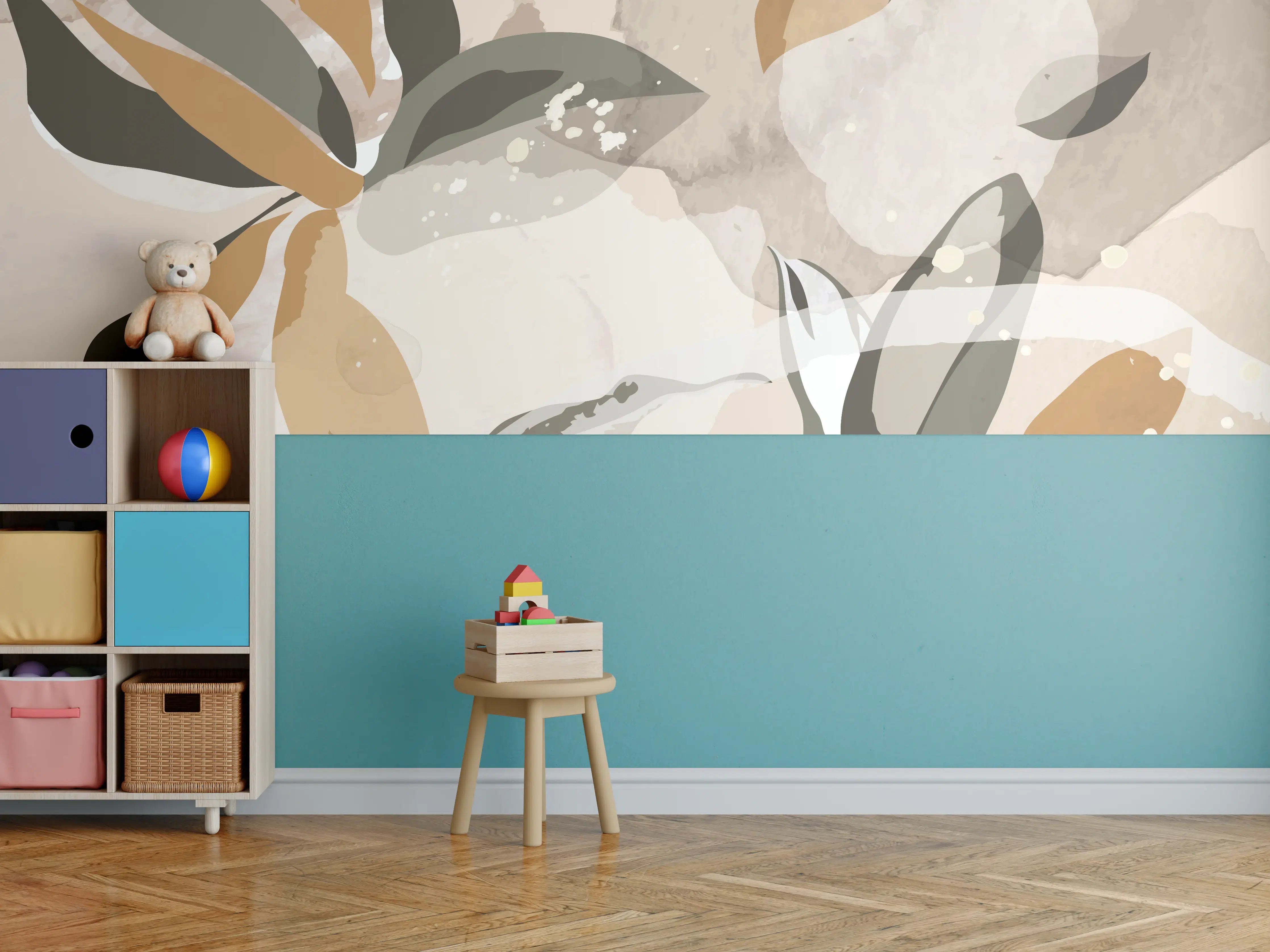 Kinderzimmer Wandgestaltung - Abstrakte Kunst Beige Braun