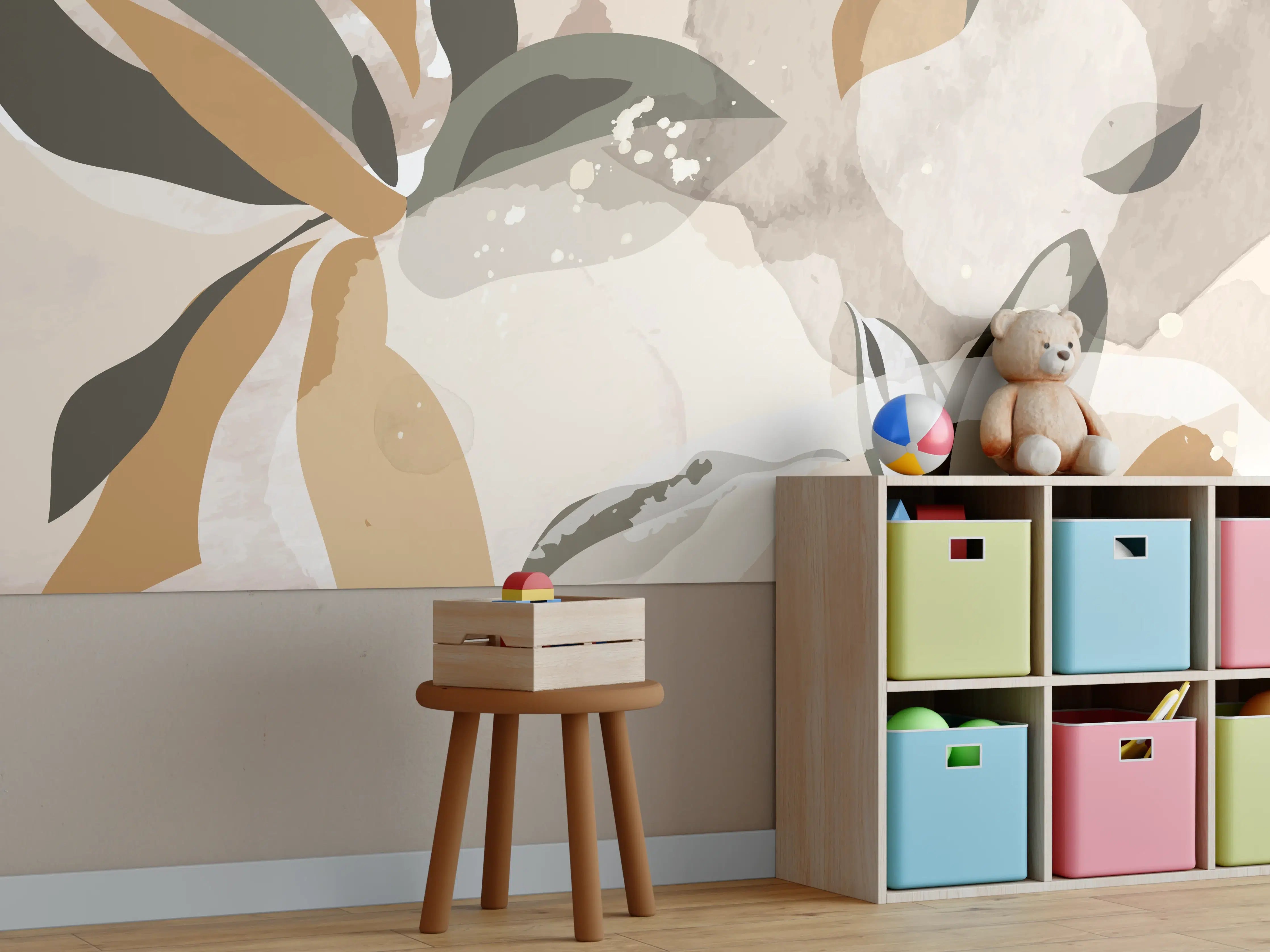 Kinderzimmer Wandgestaltung - Abstrakte Kunst Beige Braun