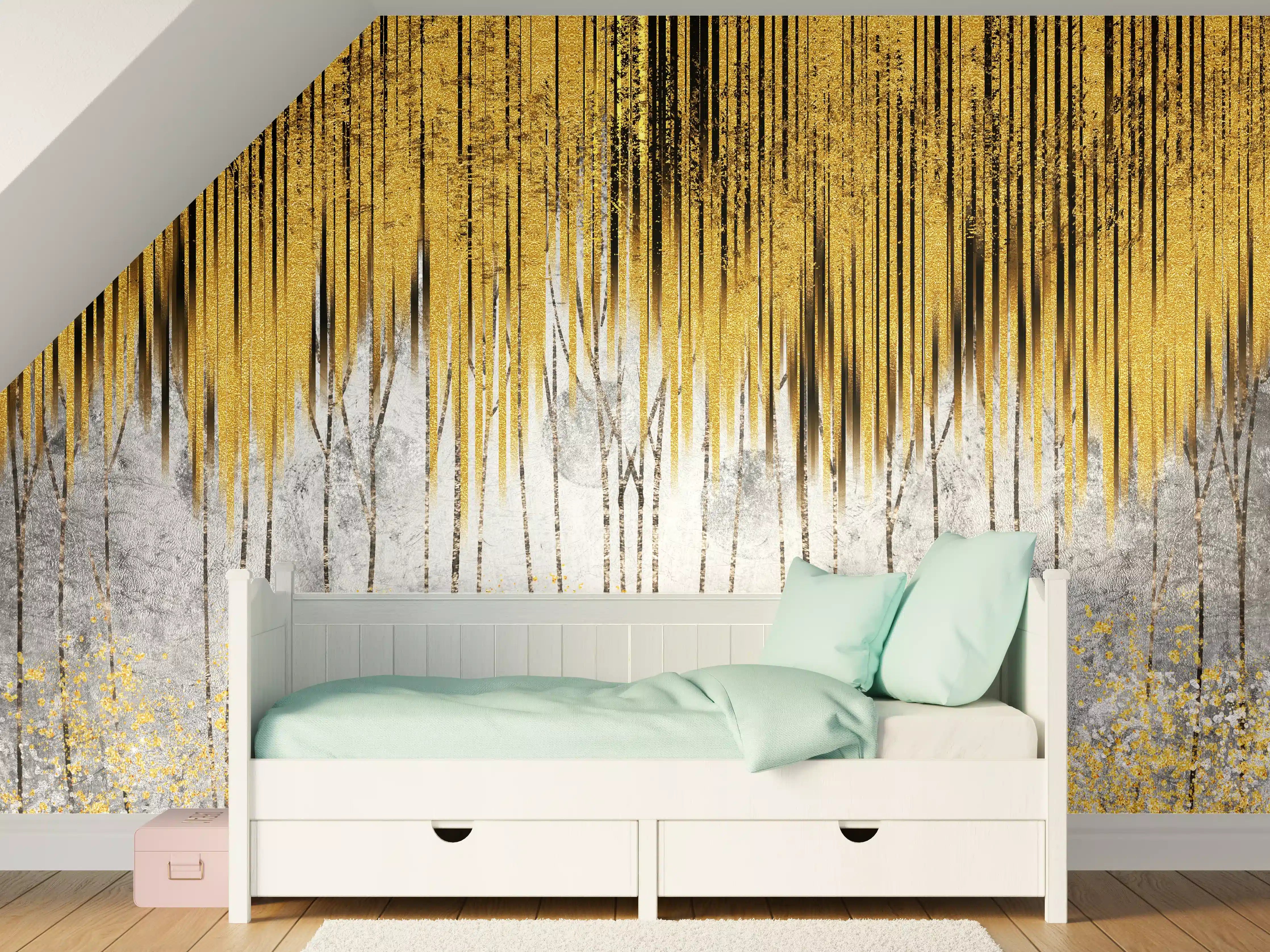 Kinderzimmer Wandgestaltung - Abstrakte Kunst Gold-Grau