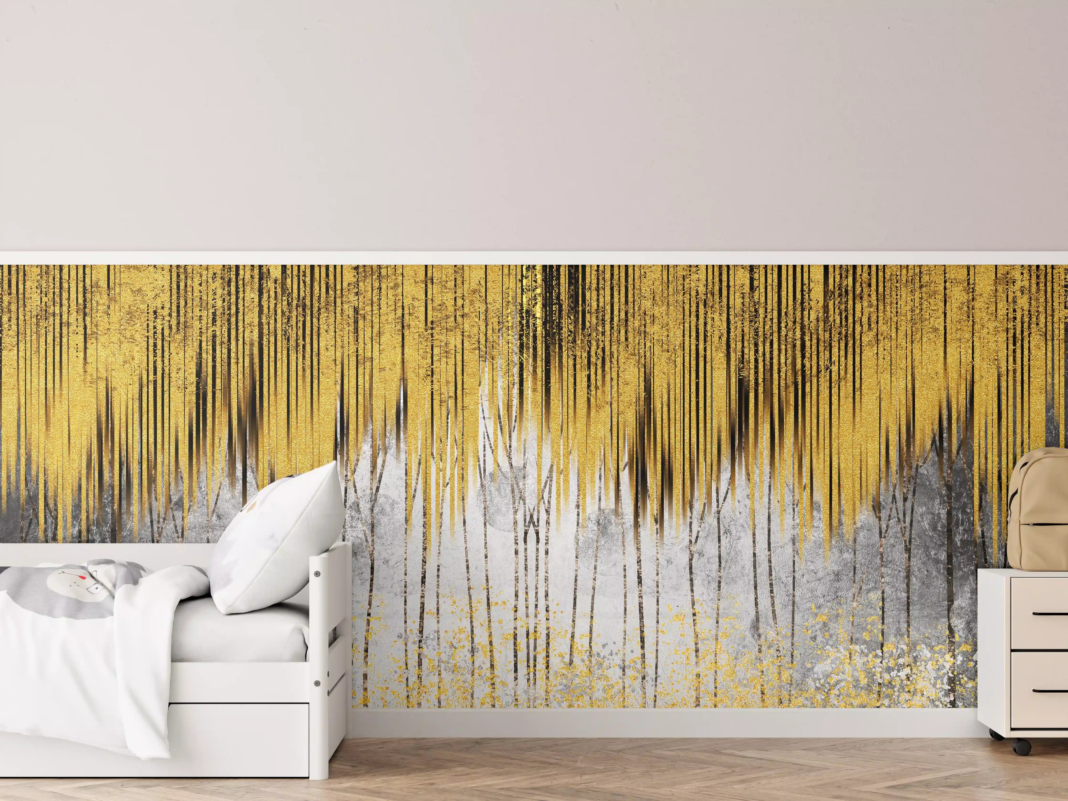 Kinderzimmer Wandgestaltung - Abstrakte Kunst Gold-Grau