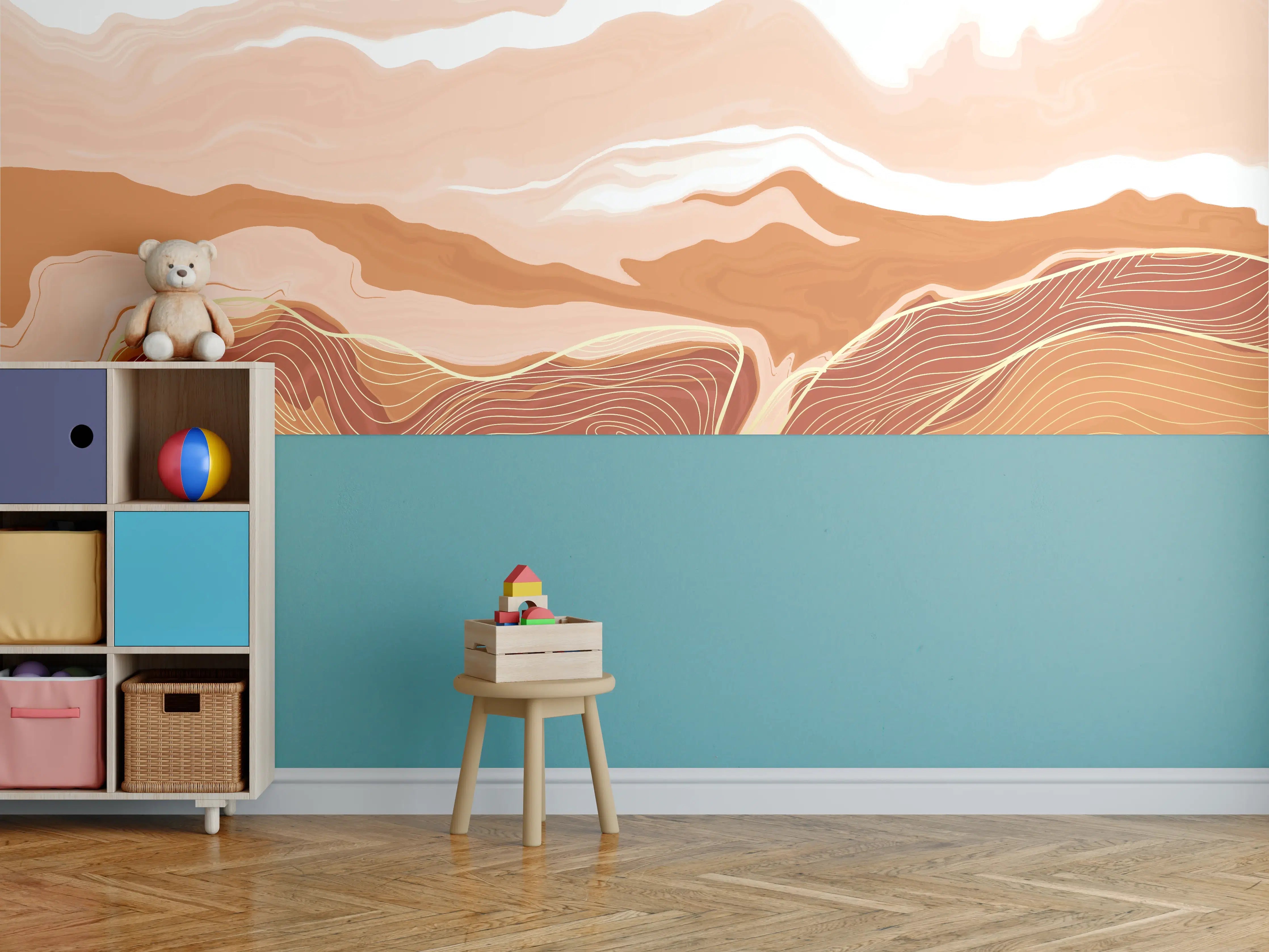 Kinderzimmer Wandgestaltung - Abstrakte Landschaft in warmen Erdtönen