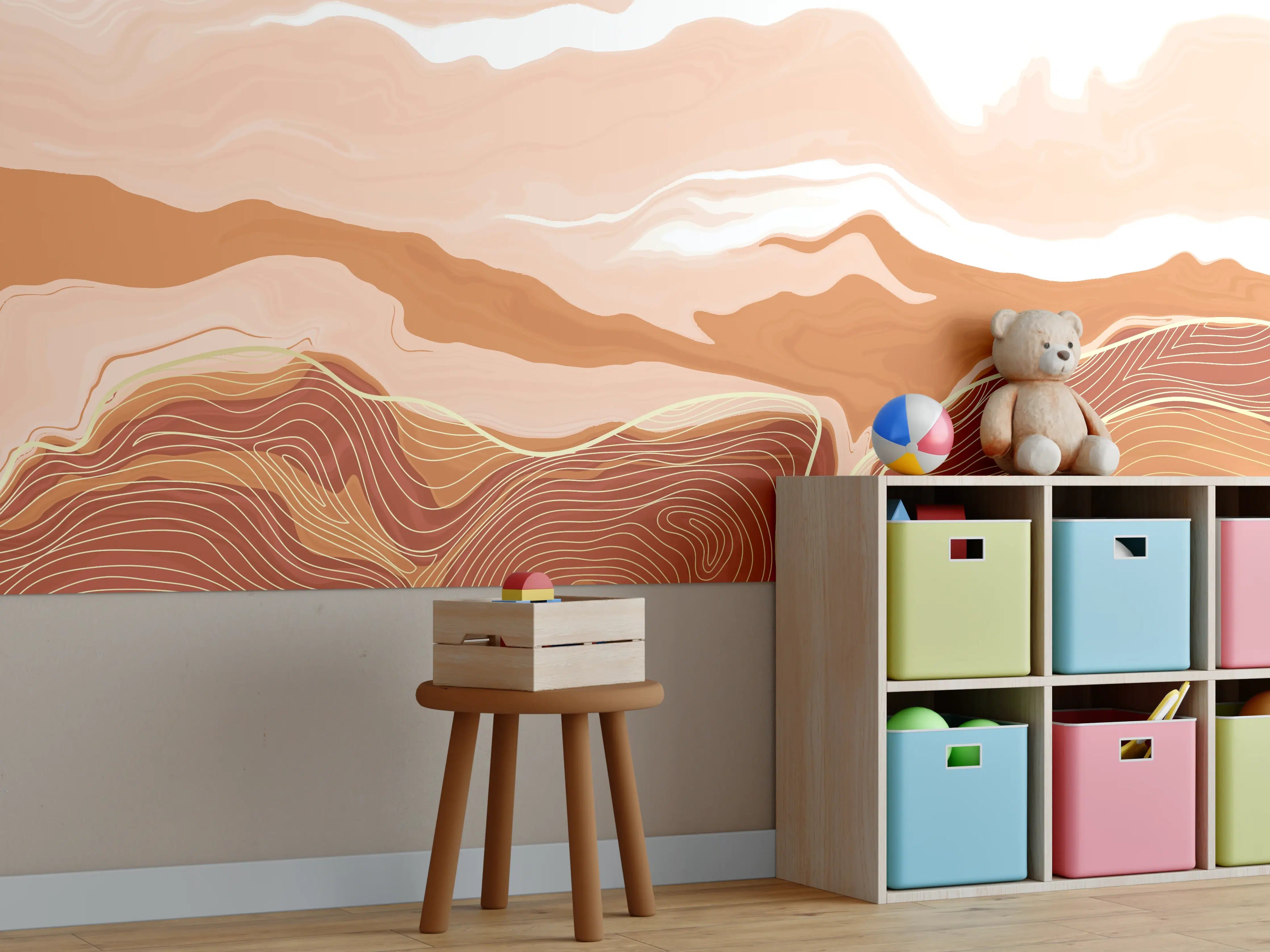 Kinderzimmer Wandgestaltung - Abstrakte Landschaft in warmen Erdtönen