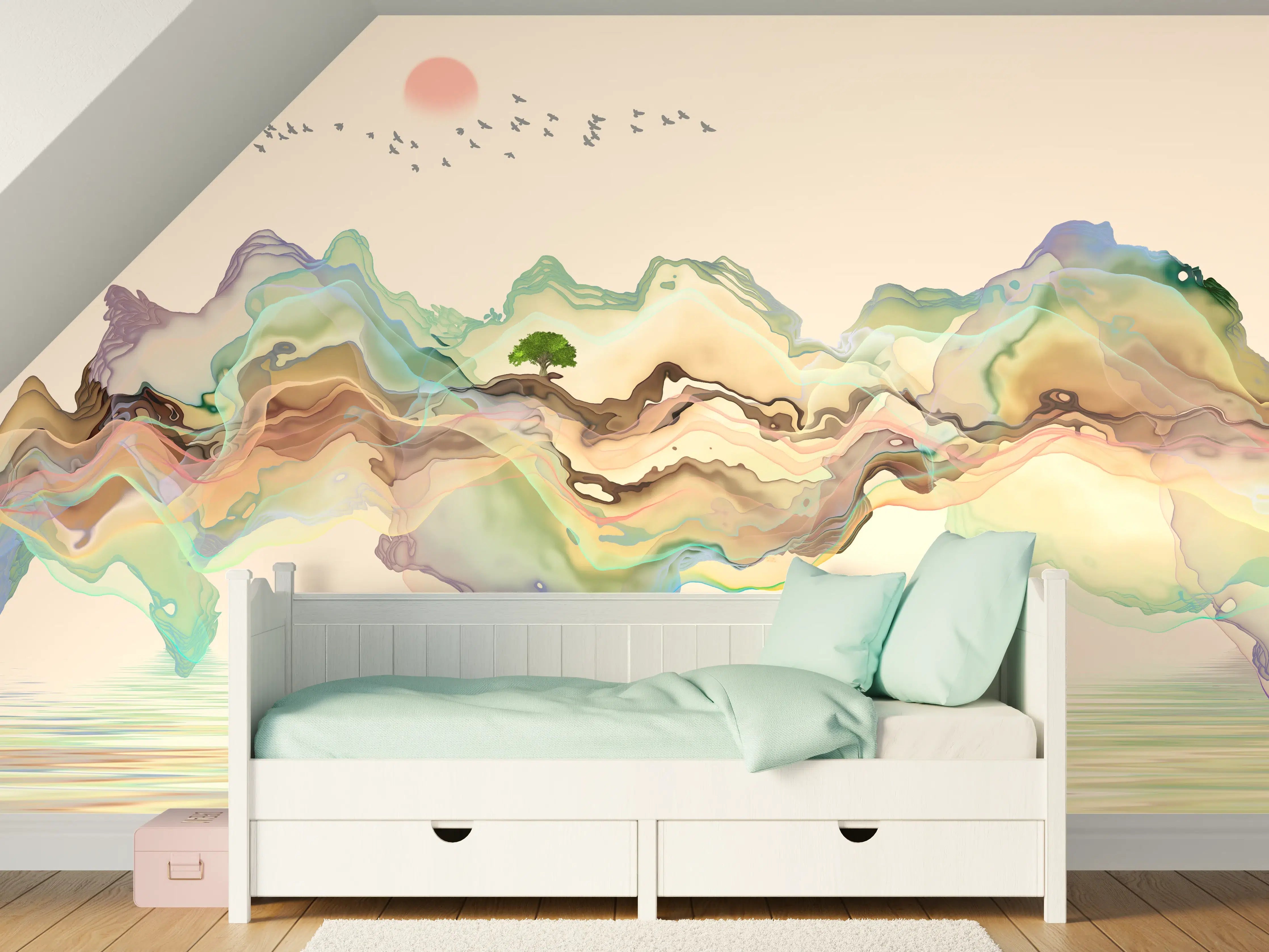 Kinderzimmer Wandgestaltung - Abstrakte Landschafts Illustration