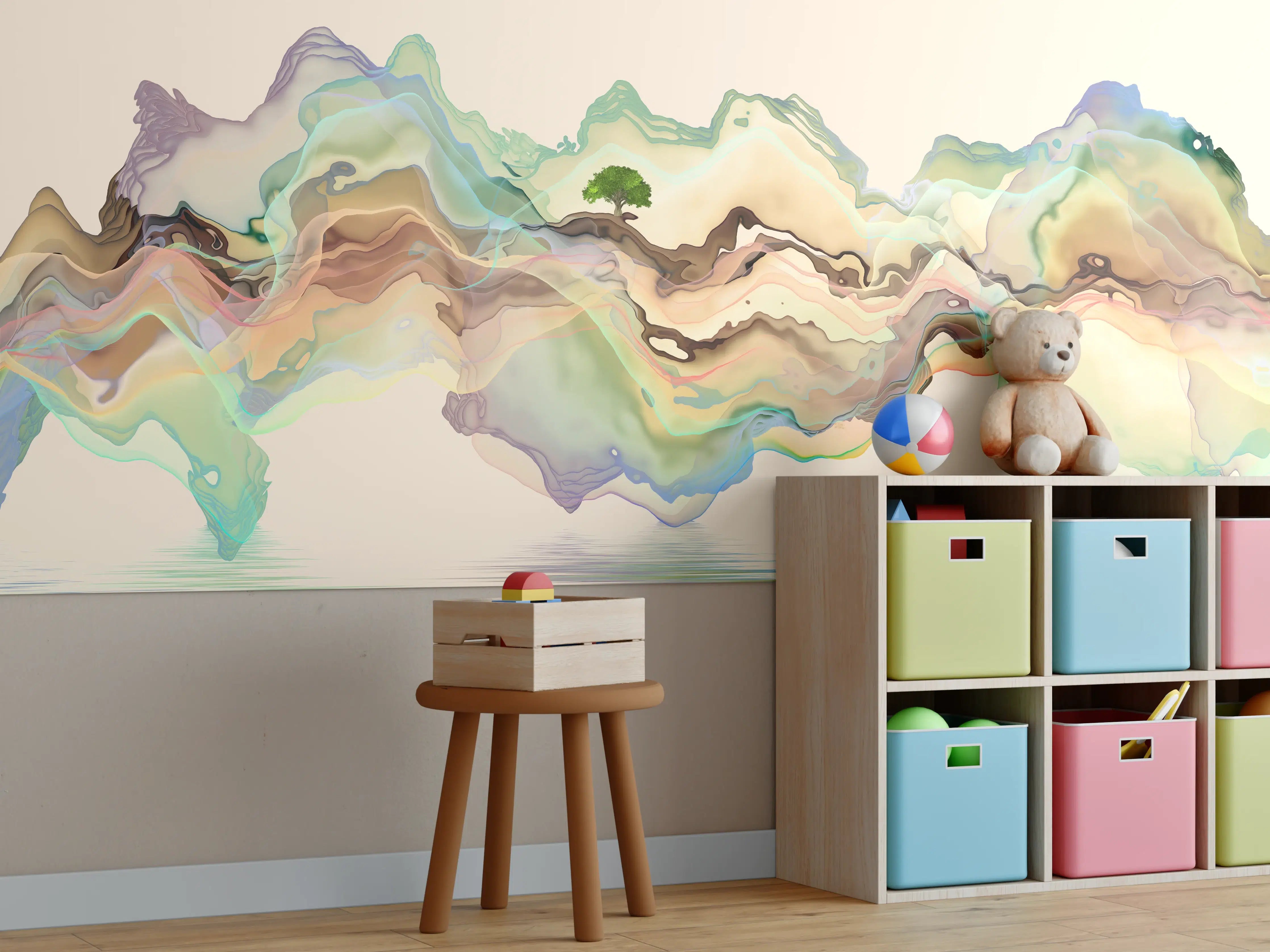 Kinderzimmer Wandgestaltung - Abstrakte Landschafts Illustration