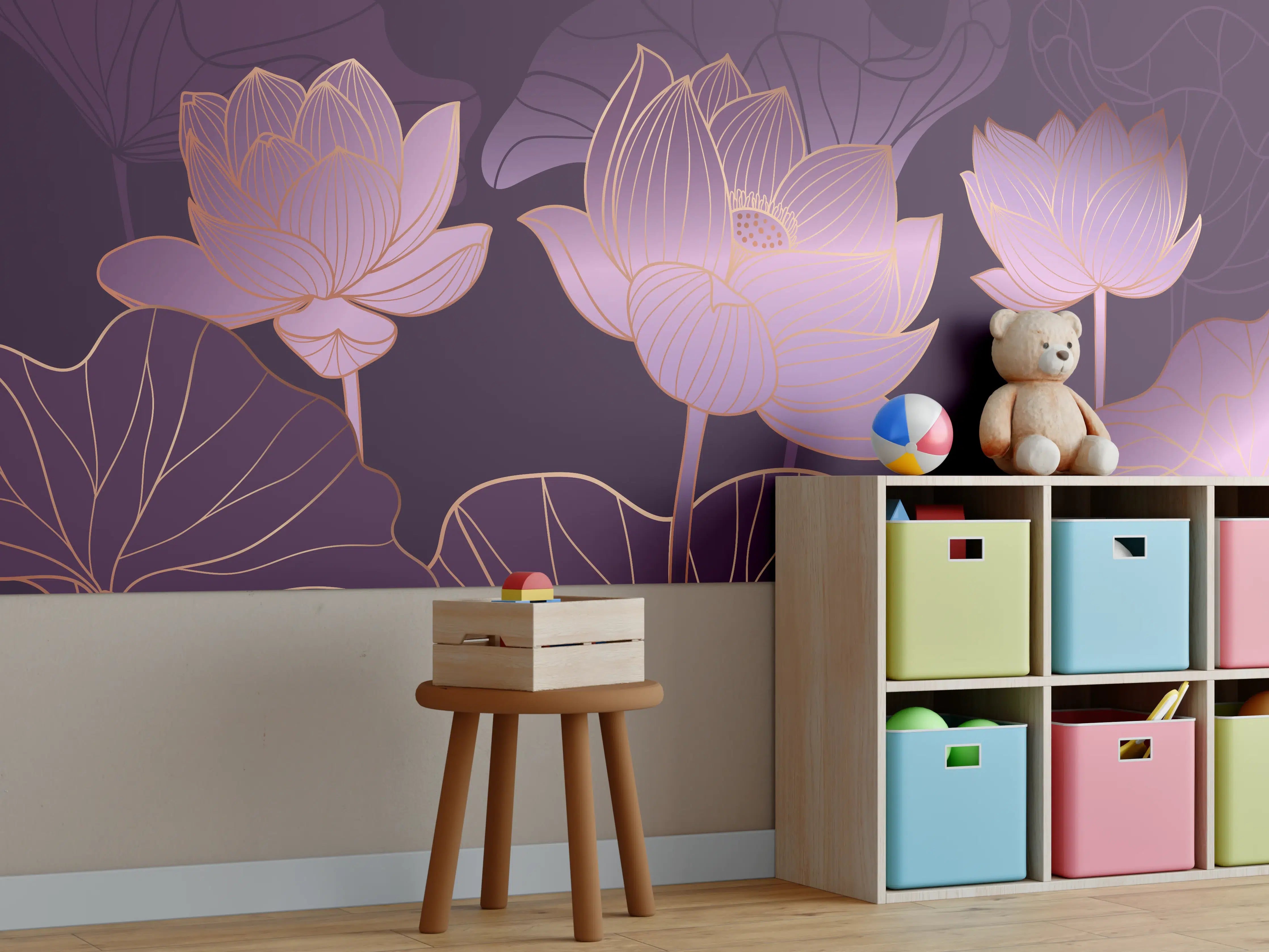 Kinderzimmer Wandgestaltung - Abstrakte Lila Lotus Illustration