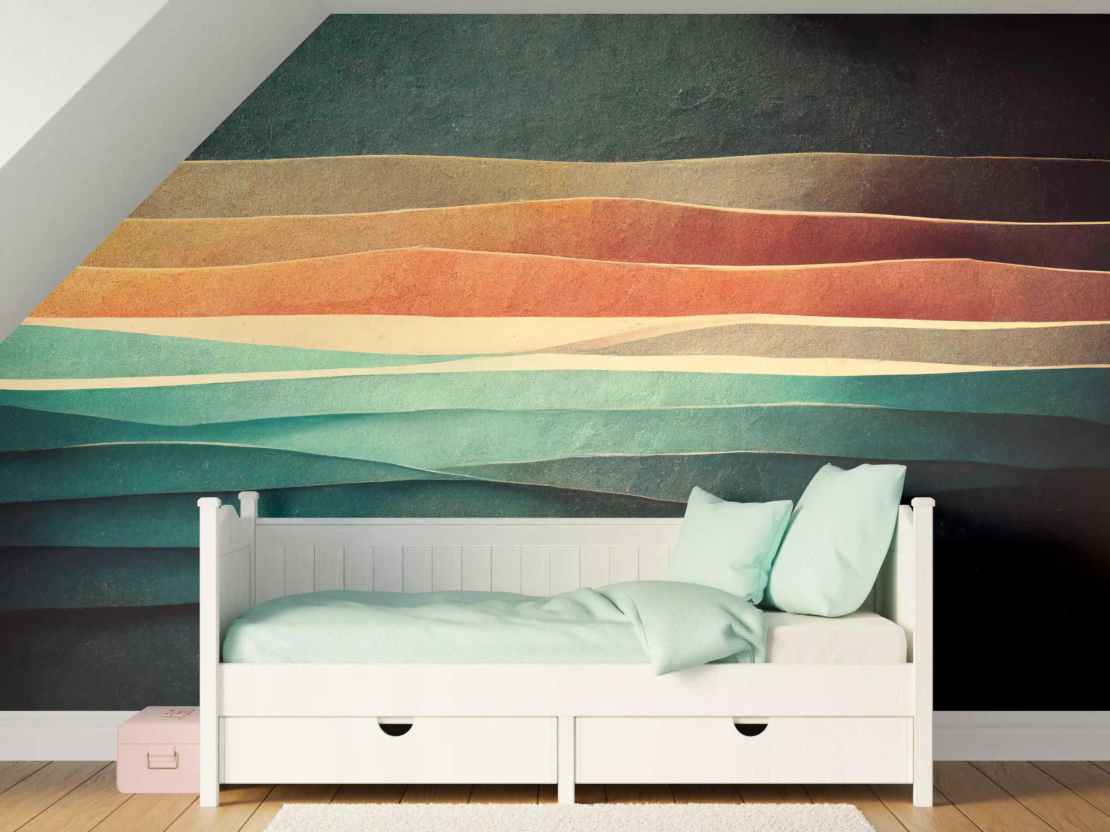Kinderzimmer Wandgestaltung - Abstrakte Linien Farbspiel Tapete