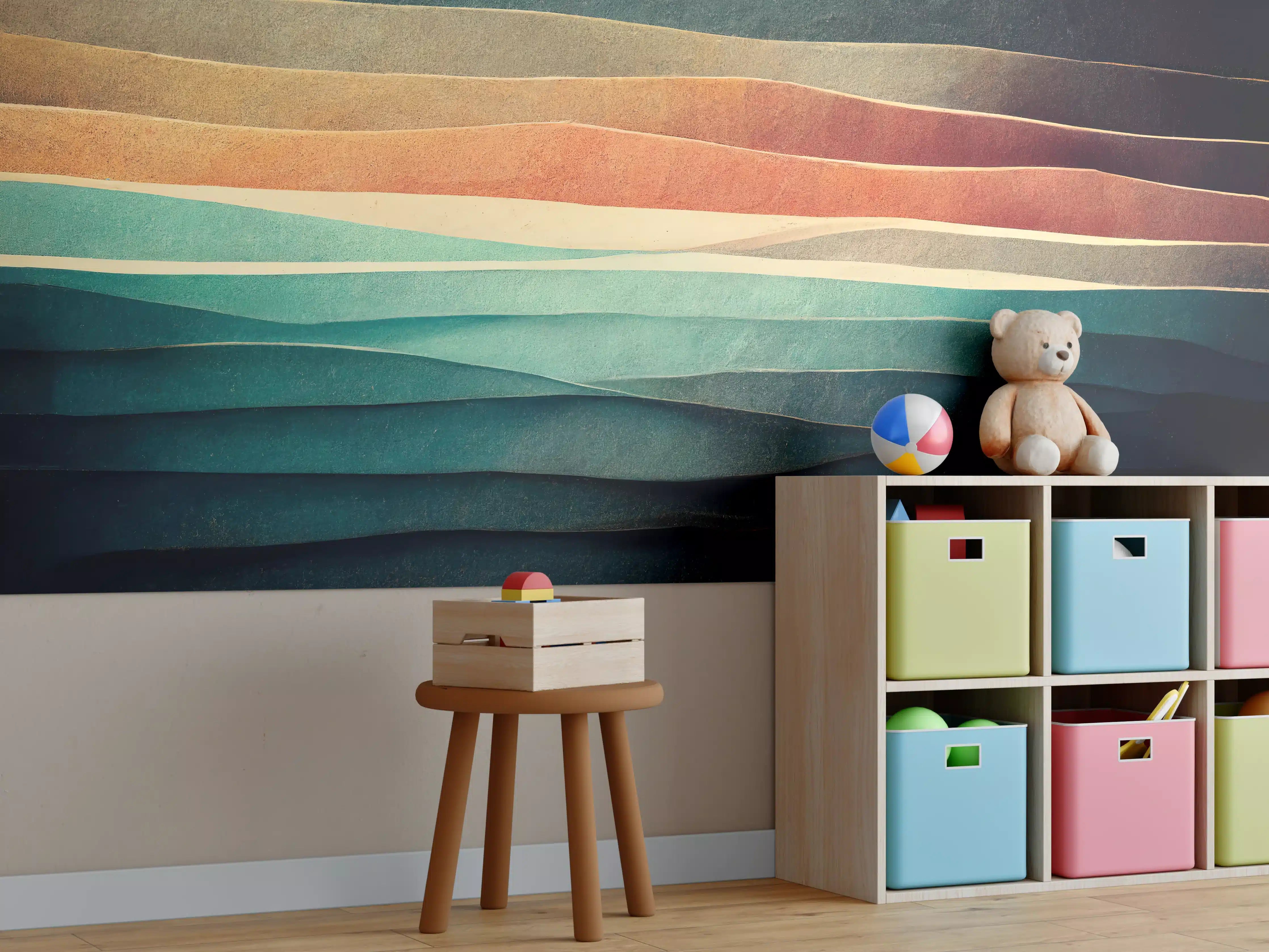 Kinderzimmer Wandgestaltung - Abstrakte Linien Farbspiel Tapete