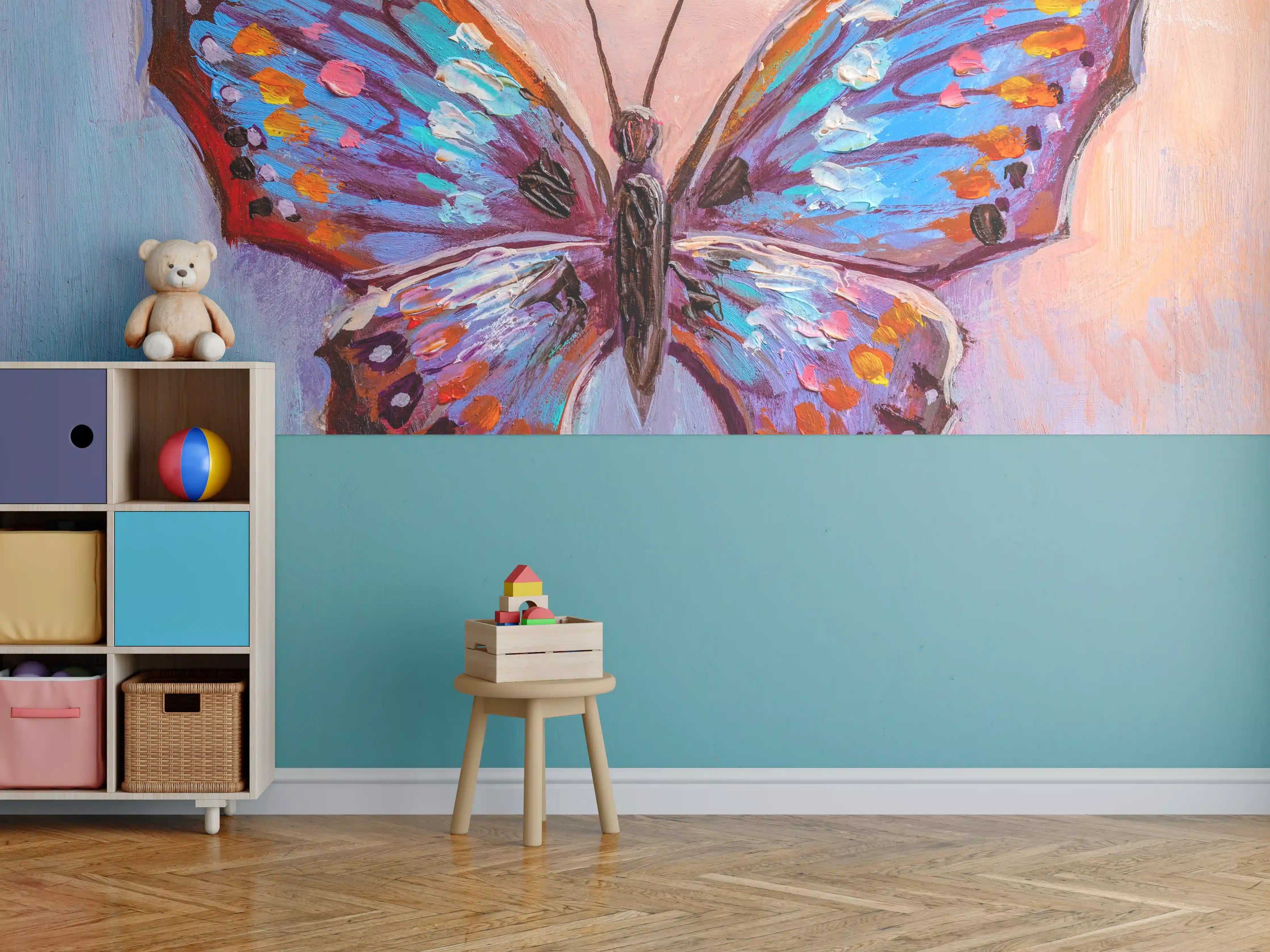 Kinderzimmer Wandgestaltung - Abstrakte Malerei bunter Schmetterling
