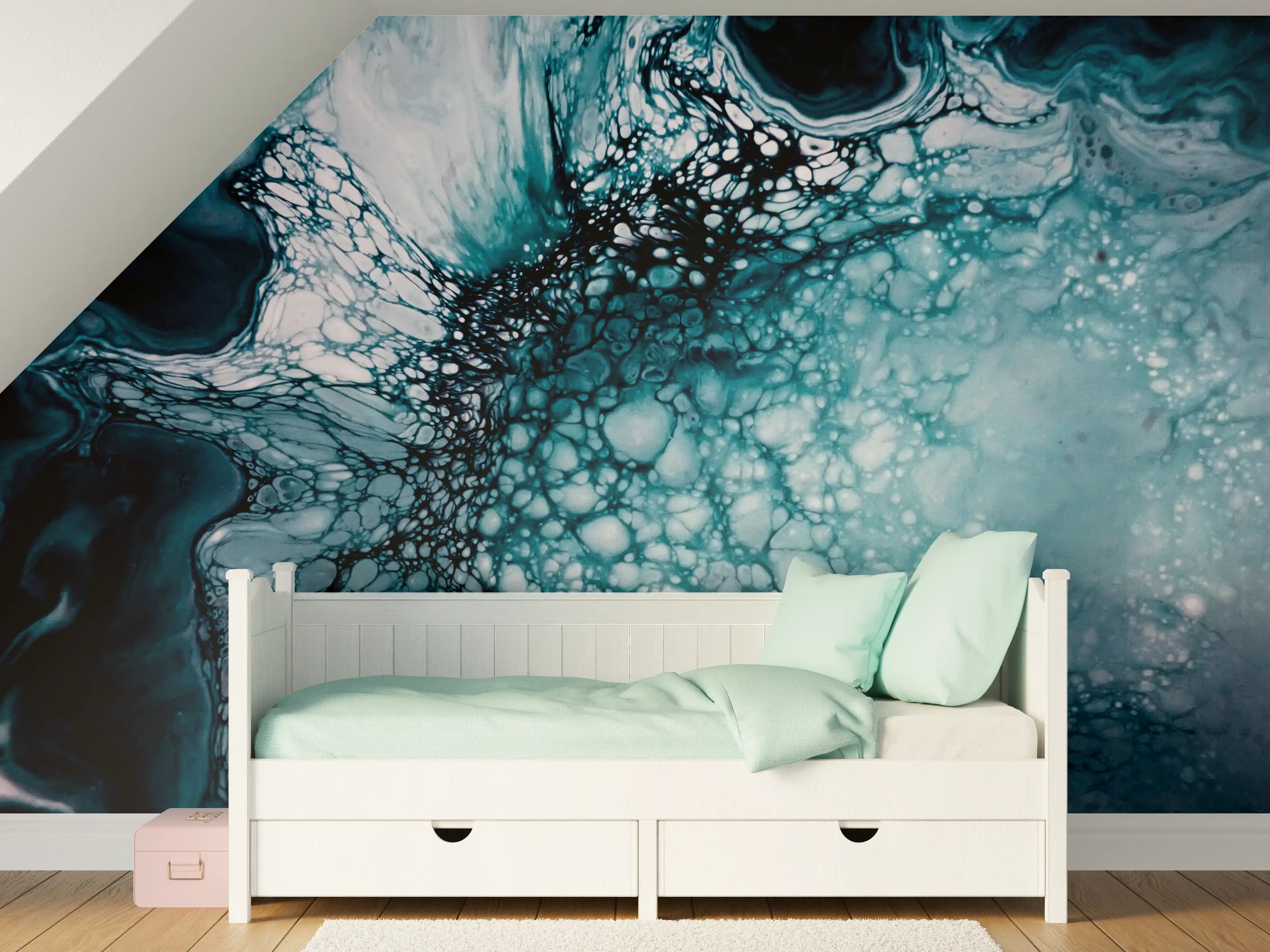 Kinderzimmer Wandgestaltung - Abstrakte Marmor-Malerei Blautöne