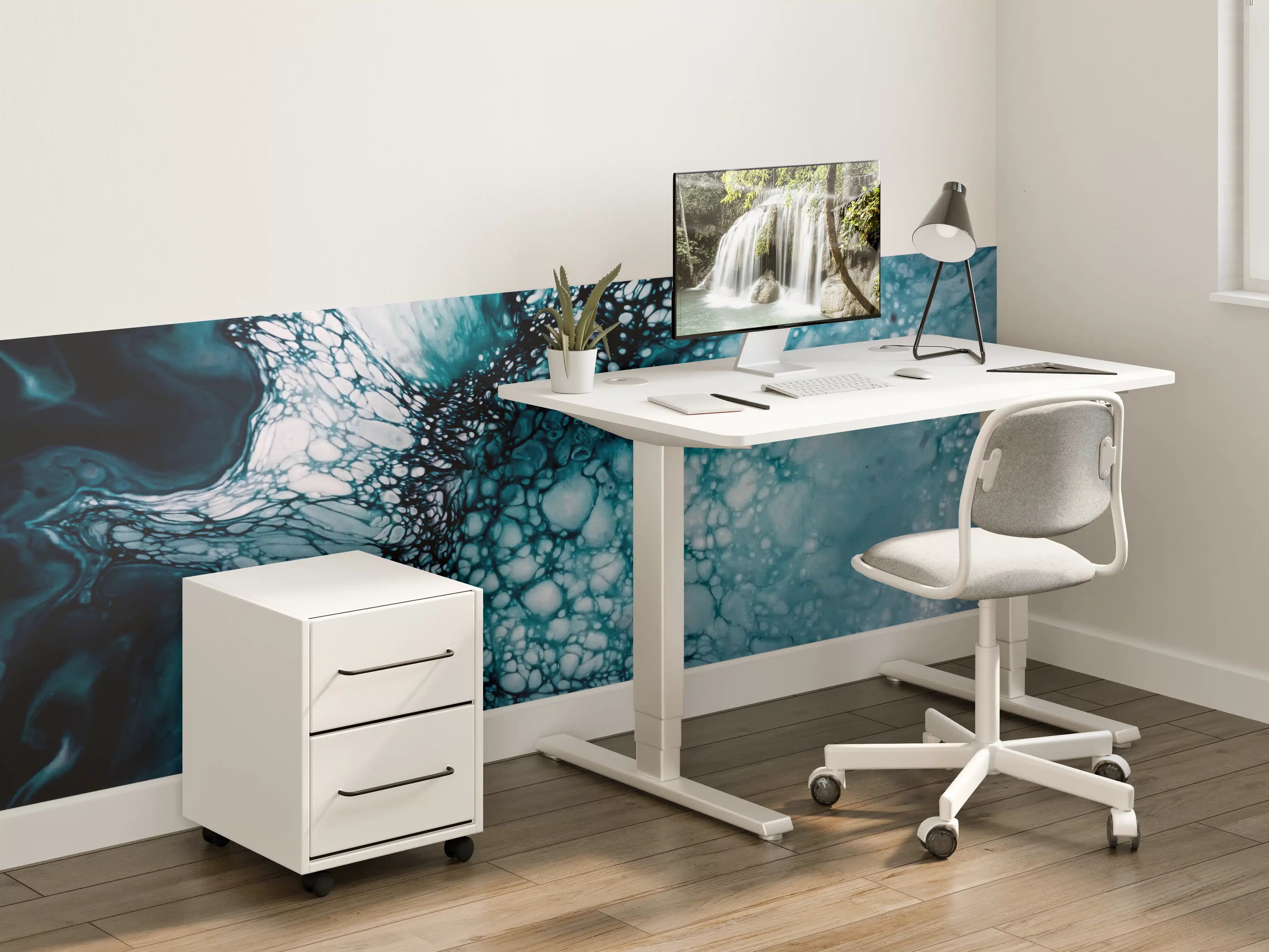 Kinderzimmer Wandgestaltung - Abstrakte Marmor-Malerei Blautöne