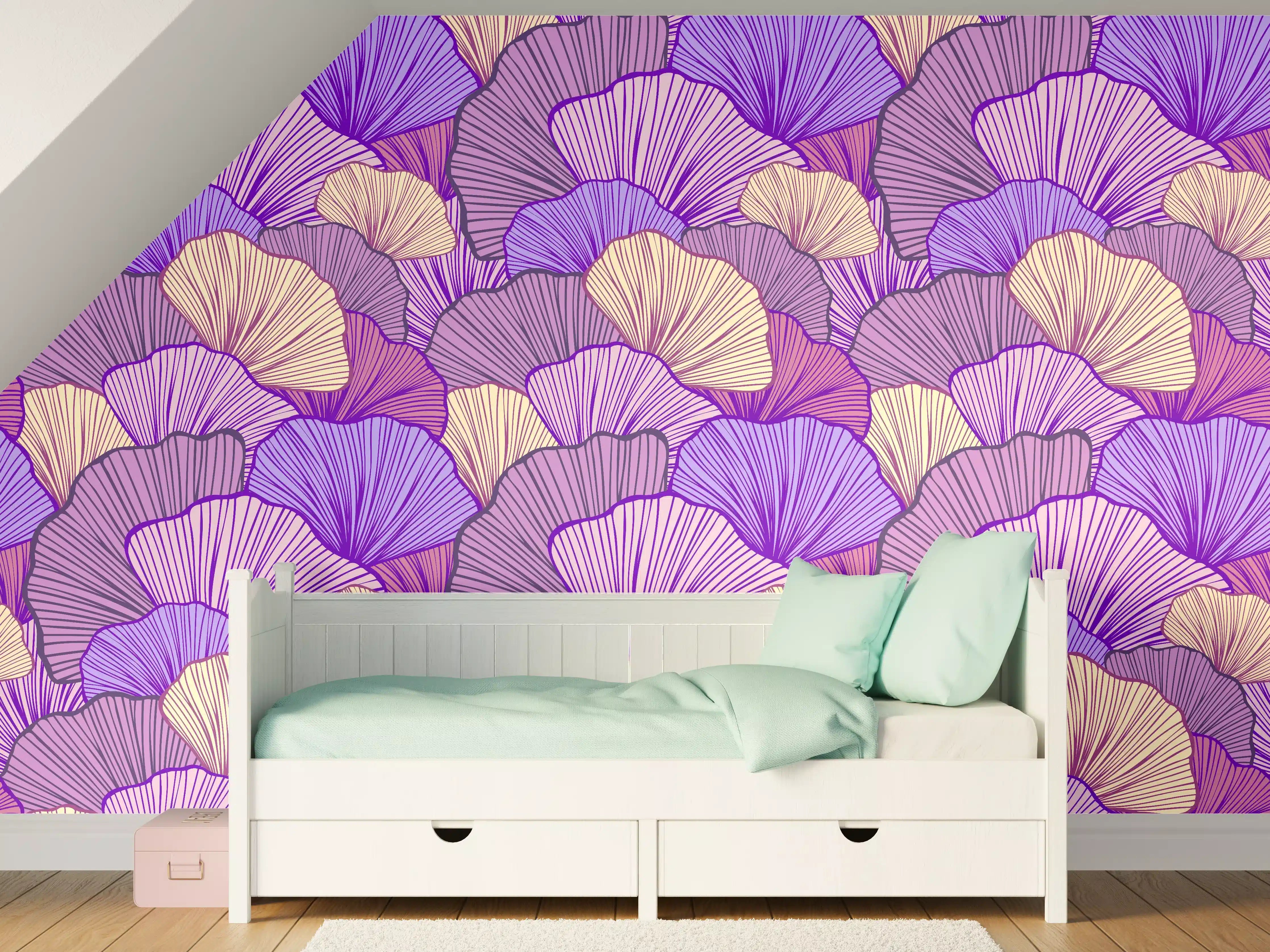 Kinderzimmer Wandgestaltung - Abstrakte Muscheln in Lila