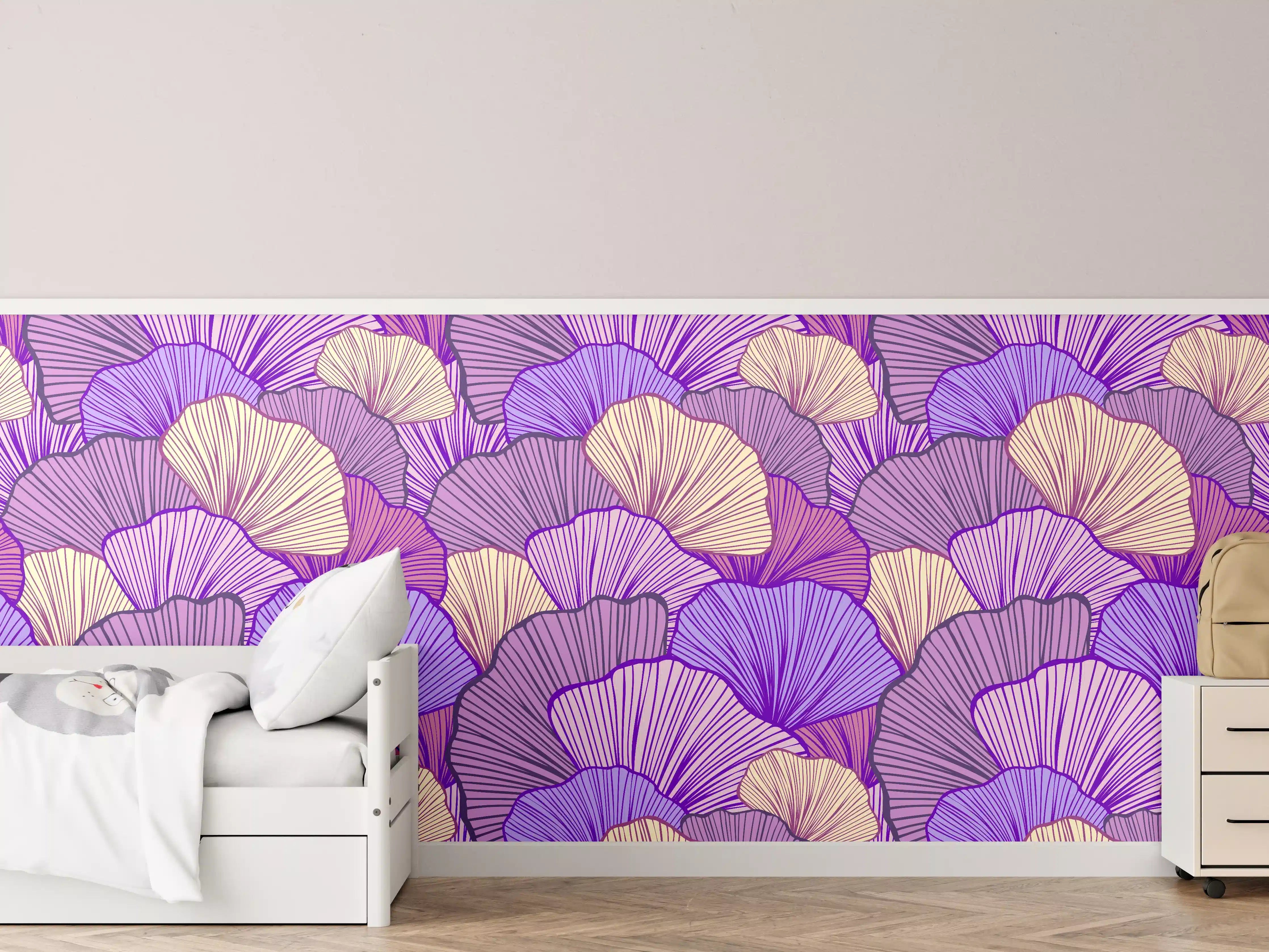 Kinderzimmer Wandgestaltung - Abstrakte Muscheln in Lila