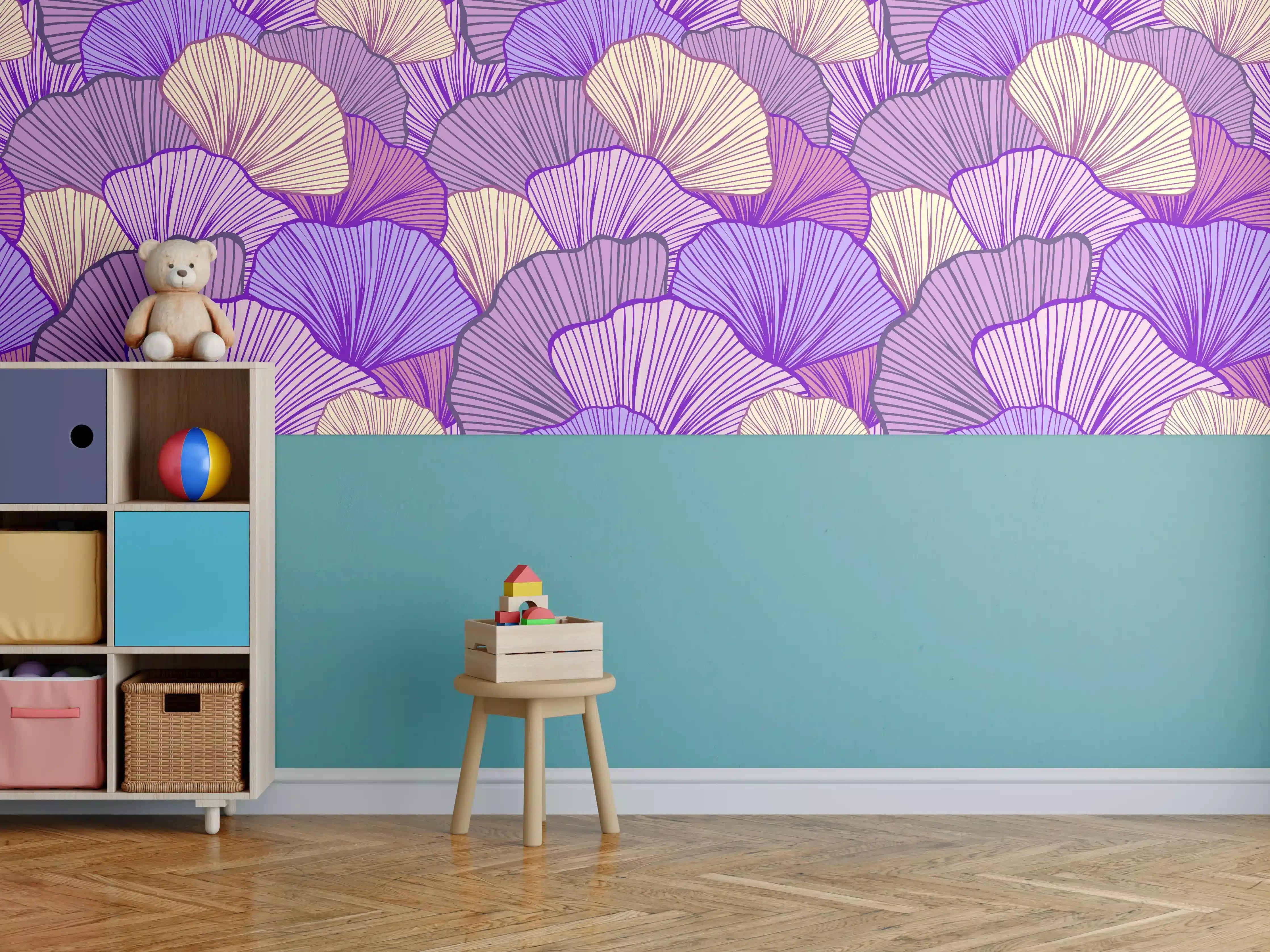 Kinderzimmer Wandgestaltung - Abstrakte Muscheln in Lila