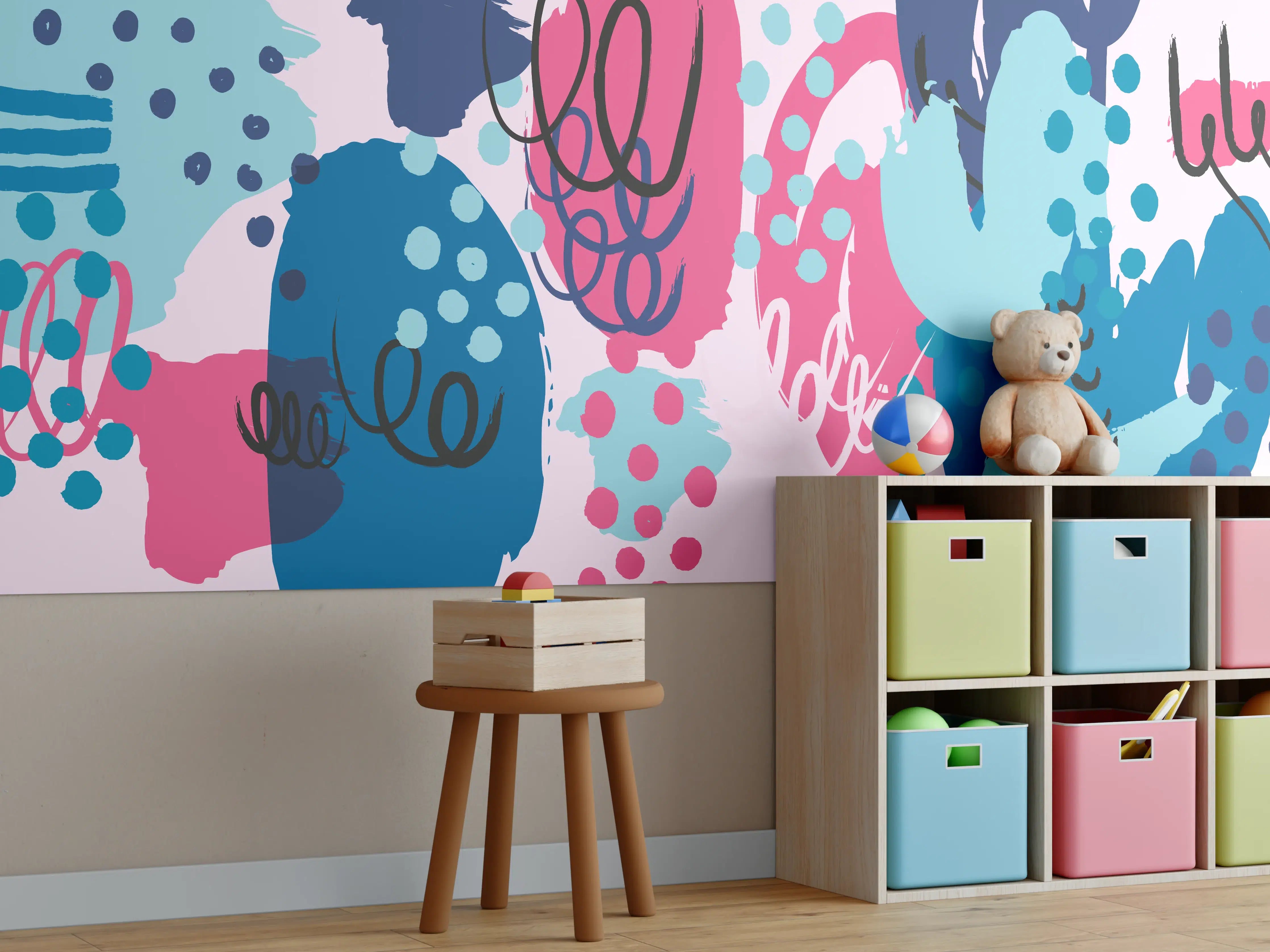 Kinderzimmer Wandgestaltung - Abstrakte Muster Collage Bunt
