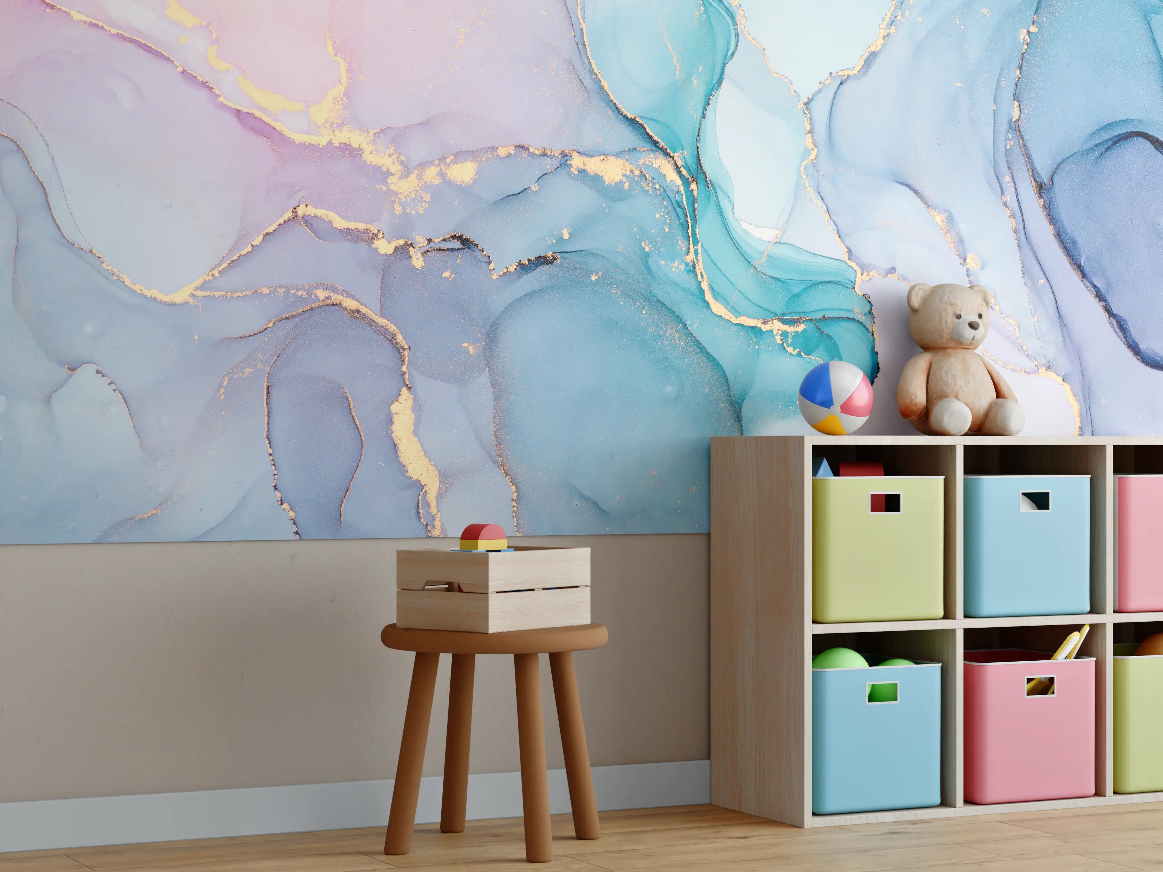 Kinderzimmer Wandgestaltung - Abstrakte Muster mit goldenem Rand