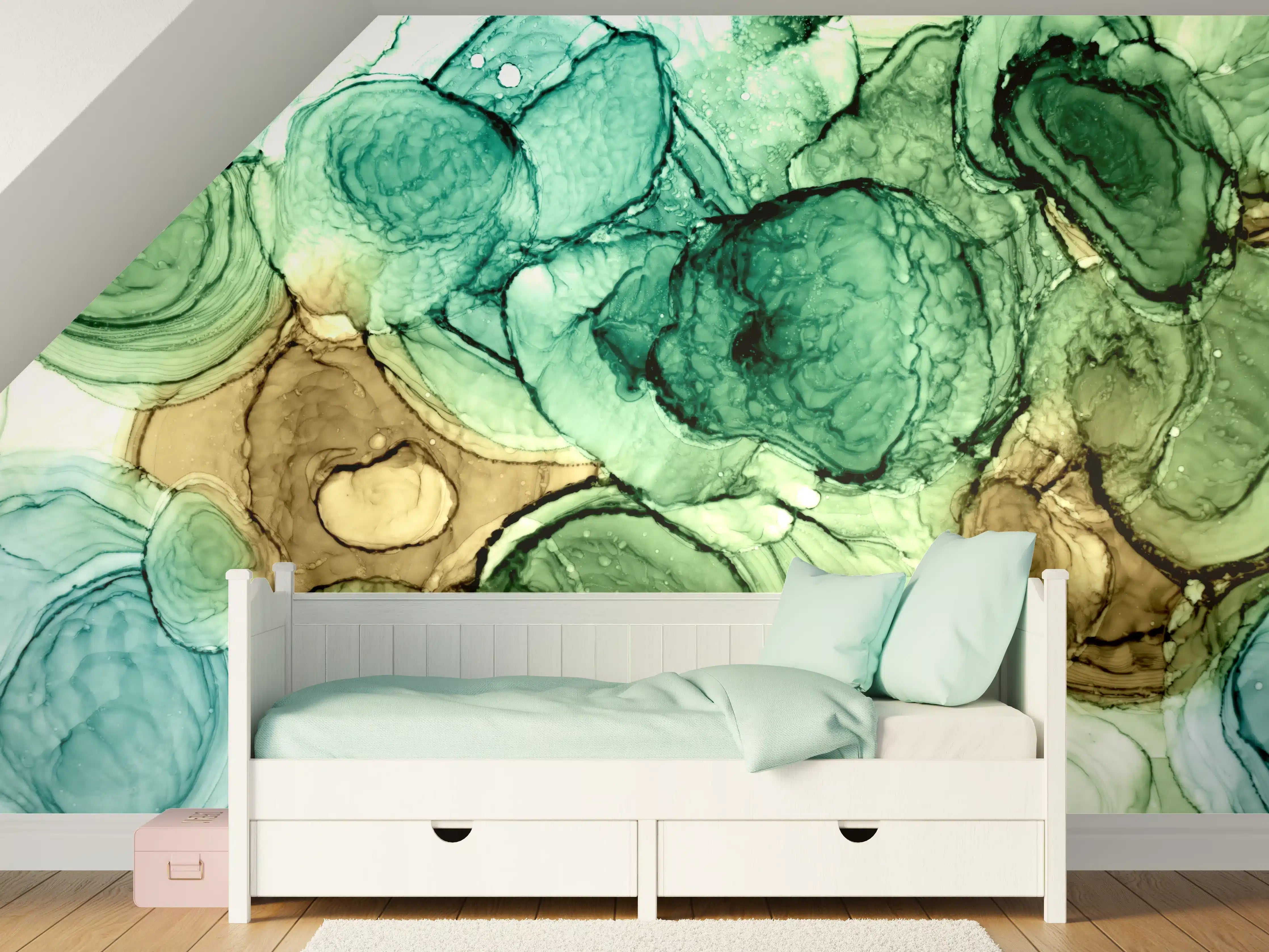 Kinderzimmer Wandgestaltung - Abstrakte Ocker grüne Kreise