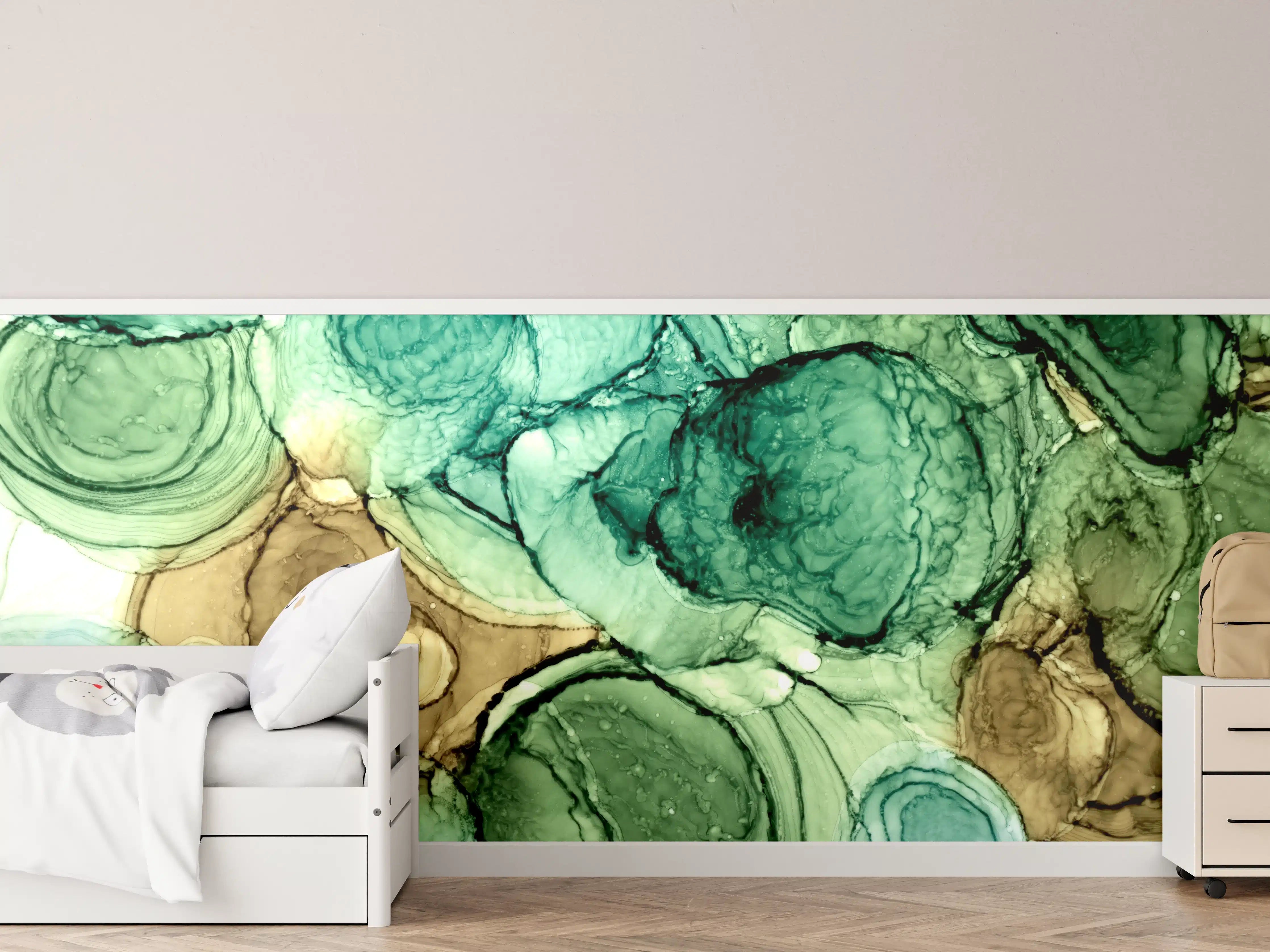 Kinderzimmer Wandgestaltung - Abstrakte Ocker grüne Kreise