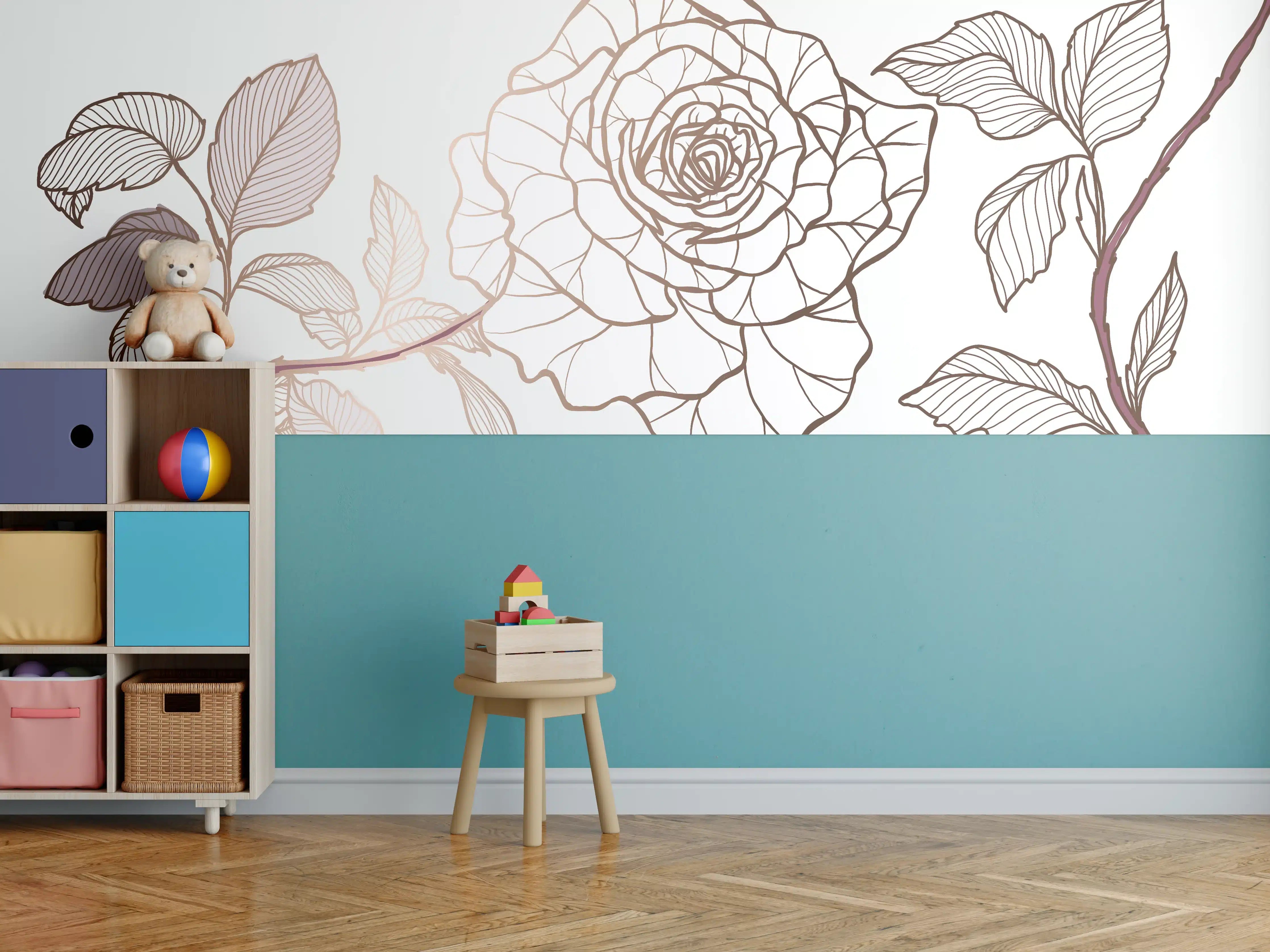 Kinderzimmer Wandgestaltung - Abstrakte Rose in Sepia-Tönen