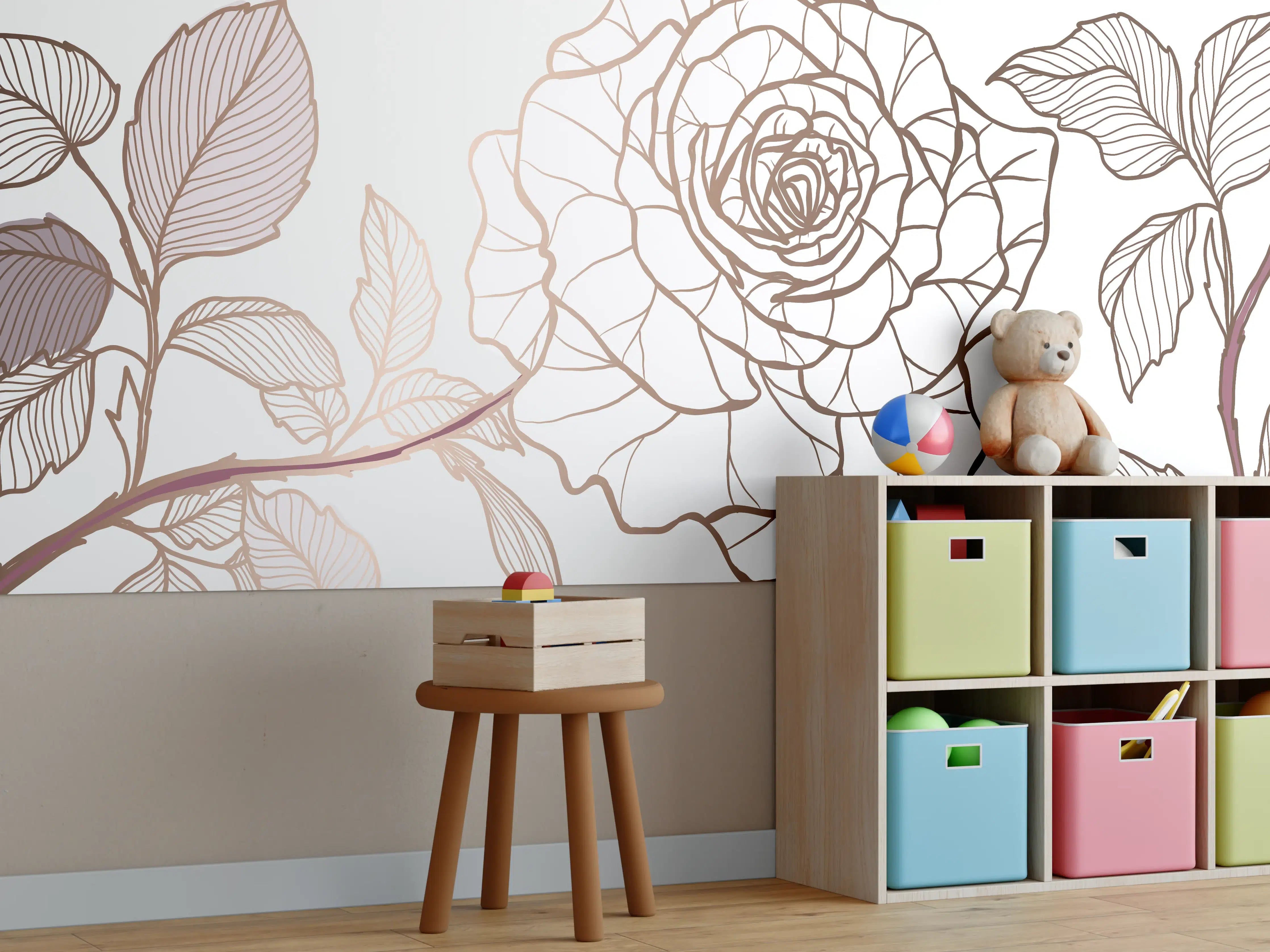 Kinderzimmer Wandgestaltung - Abstrakte Rose in Sepia-Tönen