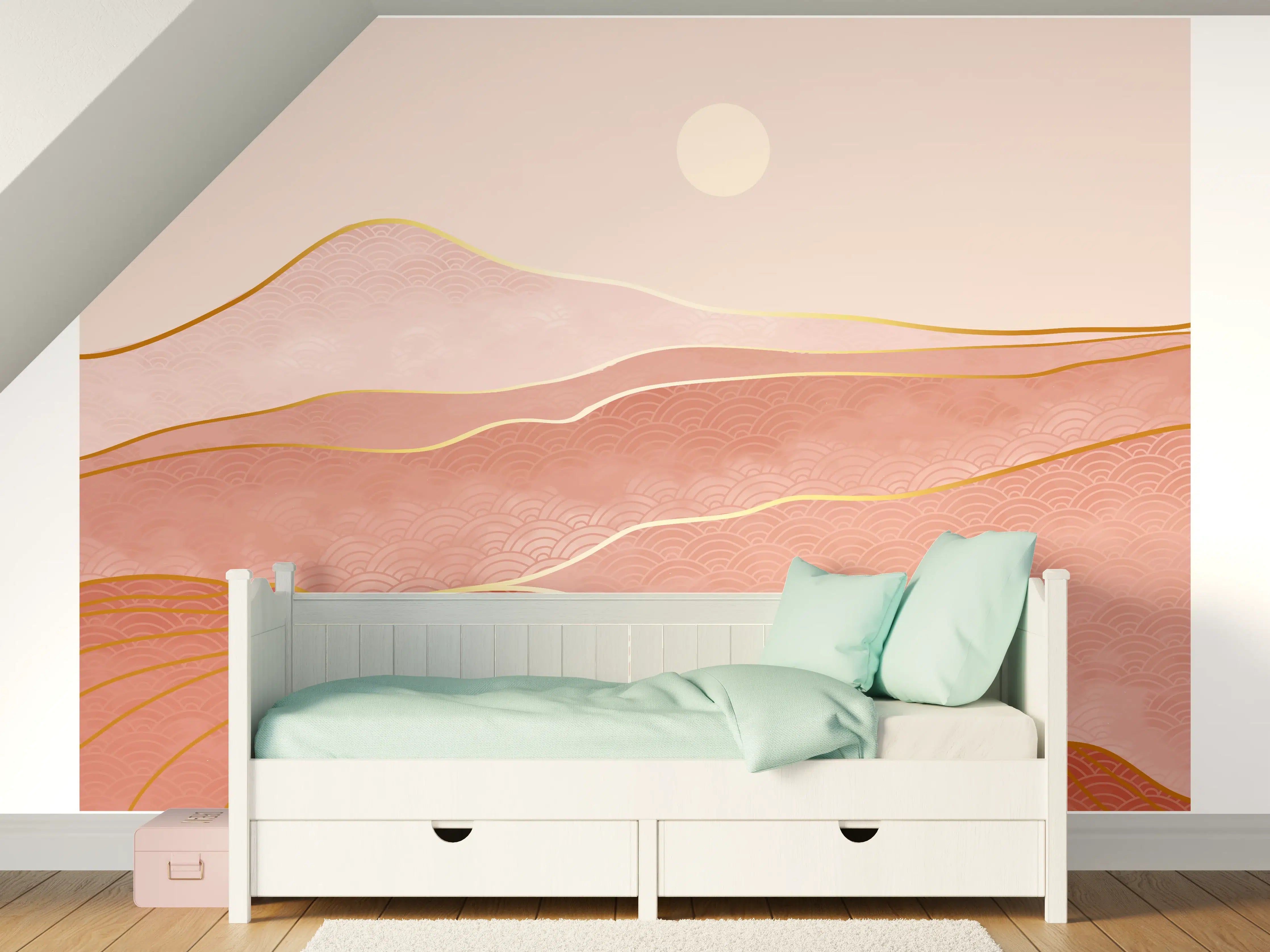 Kinderzimmer Wandgestaltung - Abstrakte Sanddünen Linienkunst