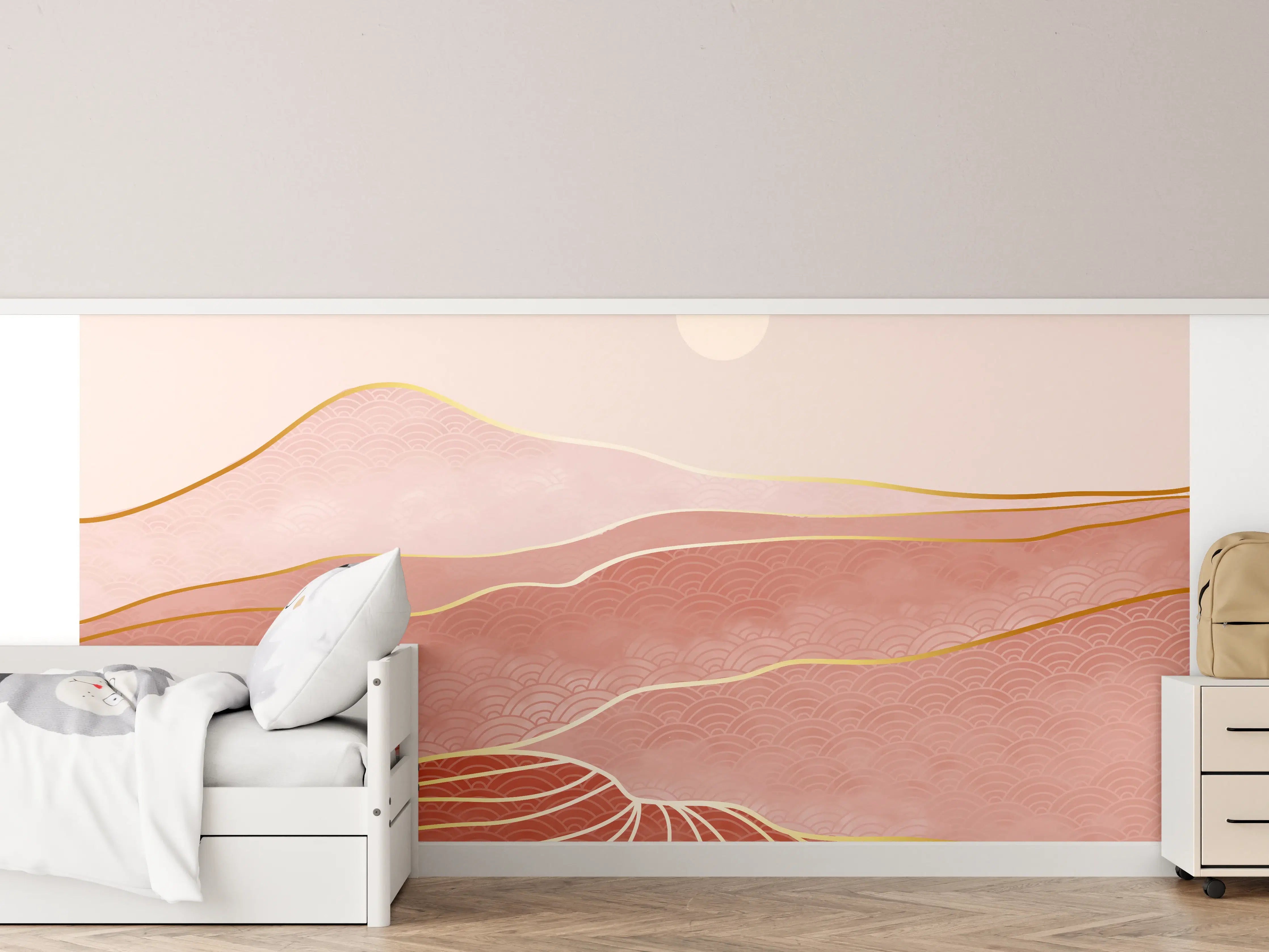 Kinderzimmer Wandgestaltung - Abstrakte Sanddünen Linienkunst