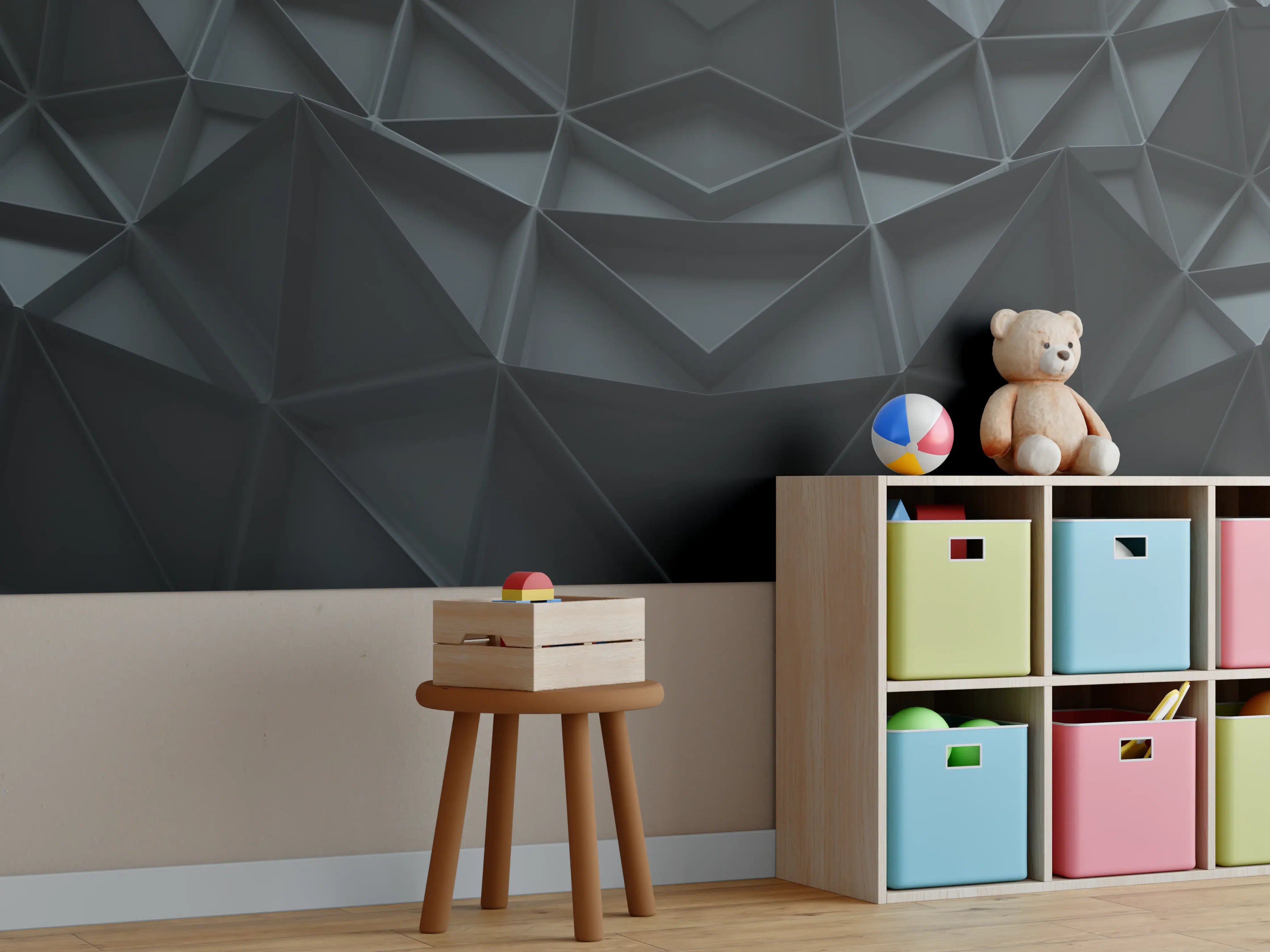 Kinderzimmer Wandgestaltung - Abstrakte Schwarz-Grau Geometrie