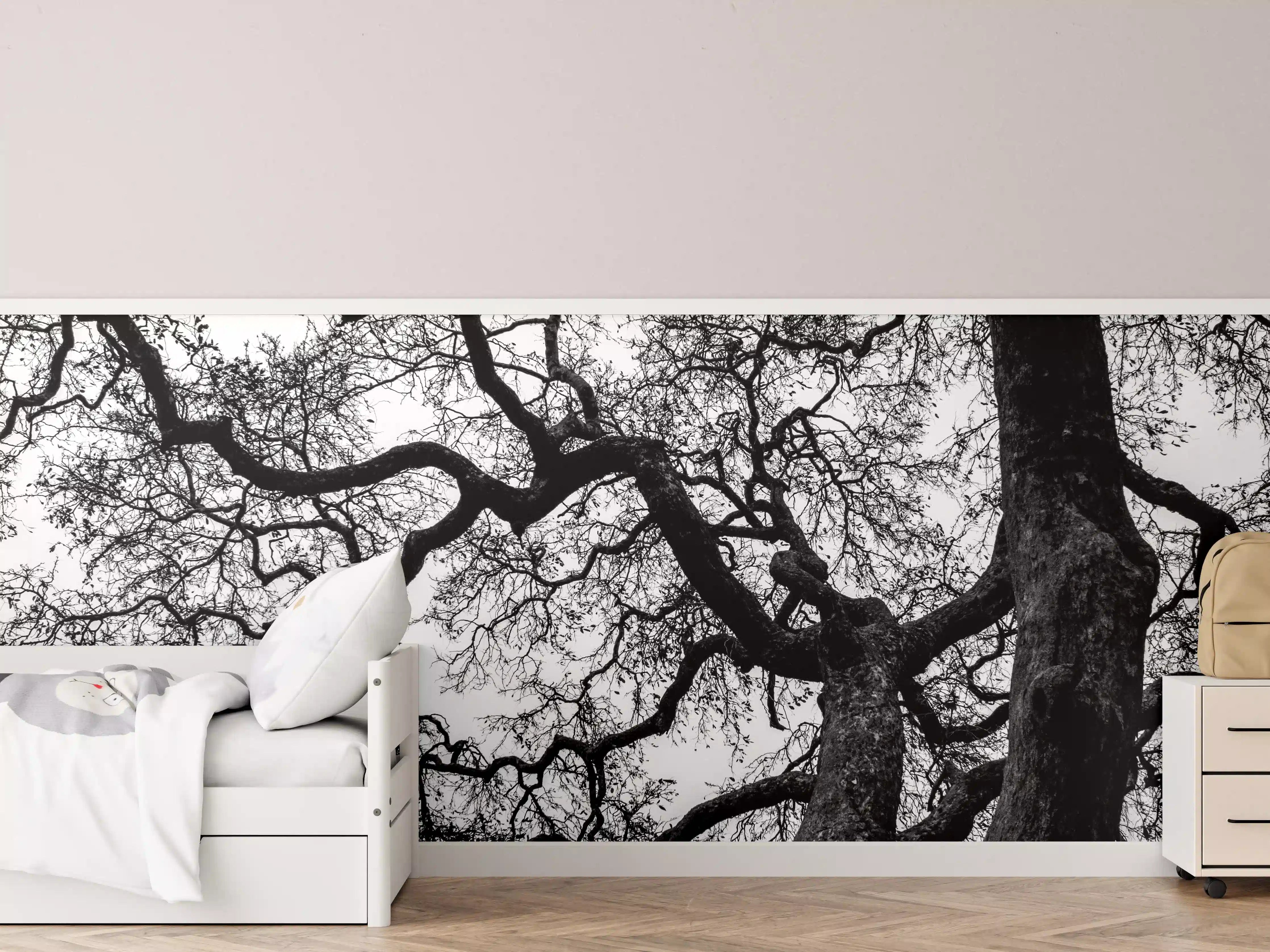 Kinderzimmer Wandgestaltung - Abstrakte Schwarz-Weiß Baumäste