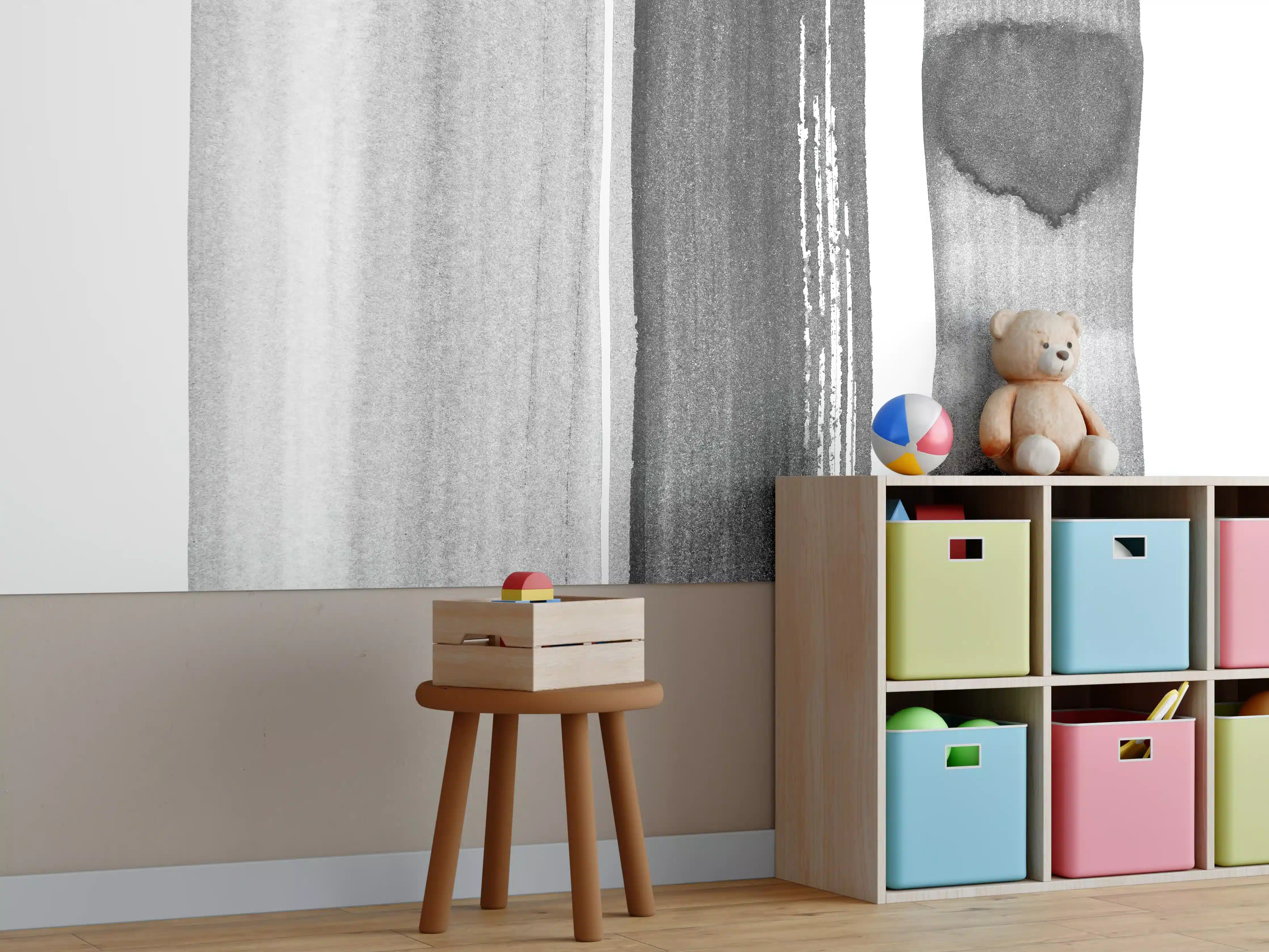 Kinderzimmer Wandgestaltung - Abstrakte Schwarz-Weiß-Strukturstreifen