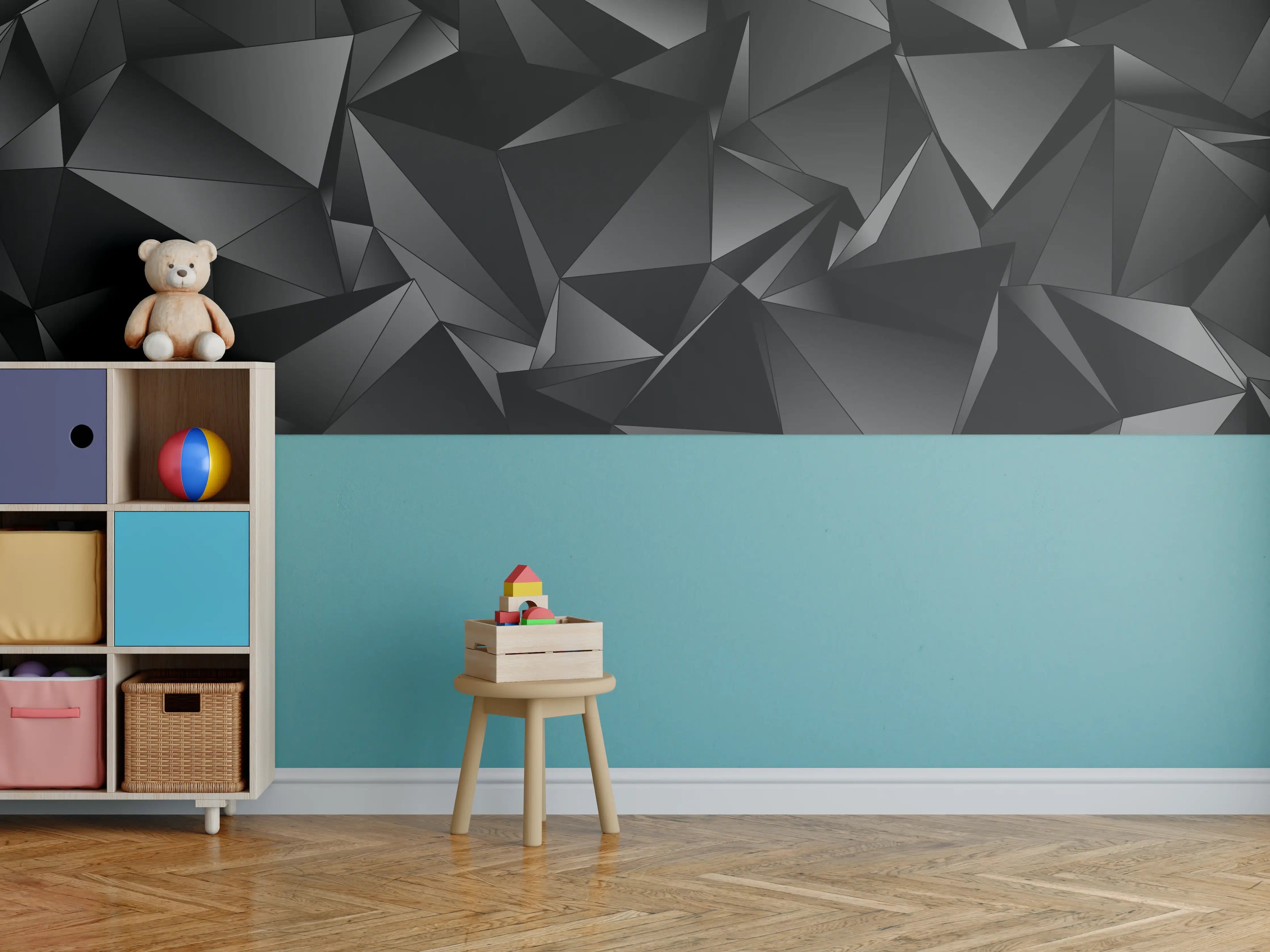 Kinderzimmer Wandgestaltung - Abstrakte Schwarze 3D Dreiecke