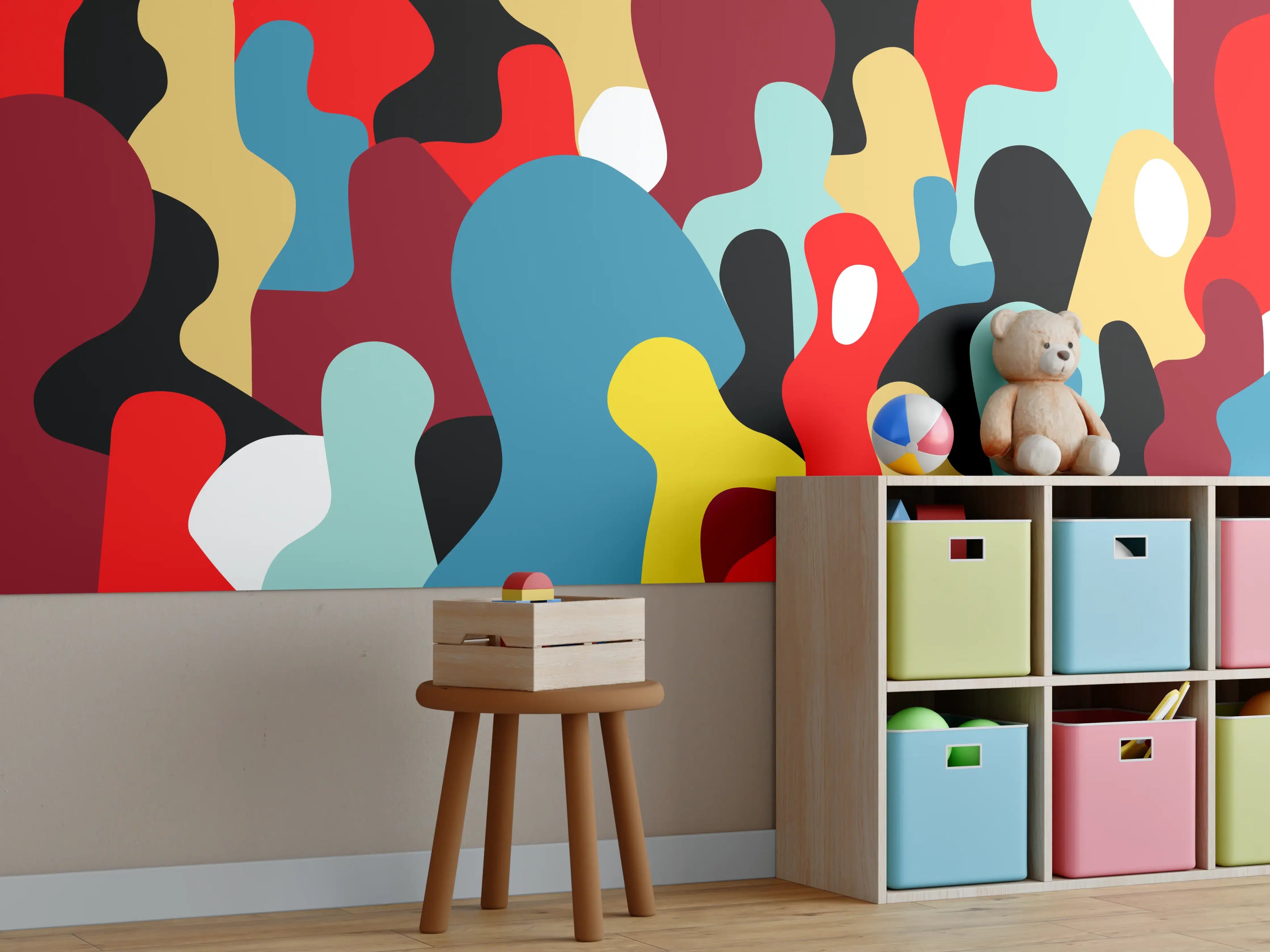 Kinderzimmer Wandgestaltung - Abstrakte Silhouetten in lebendigen Farben
