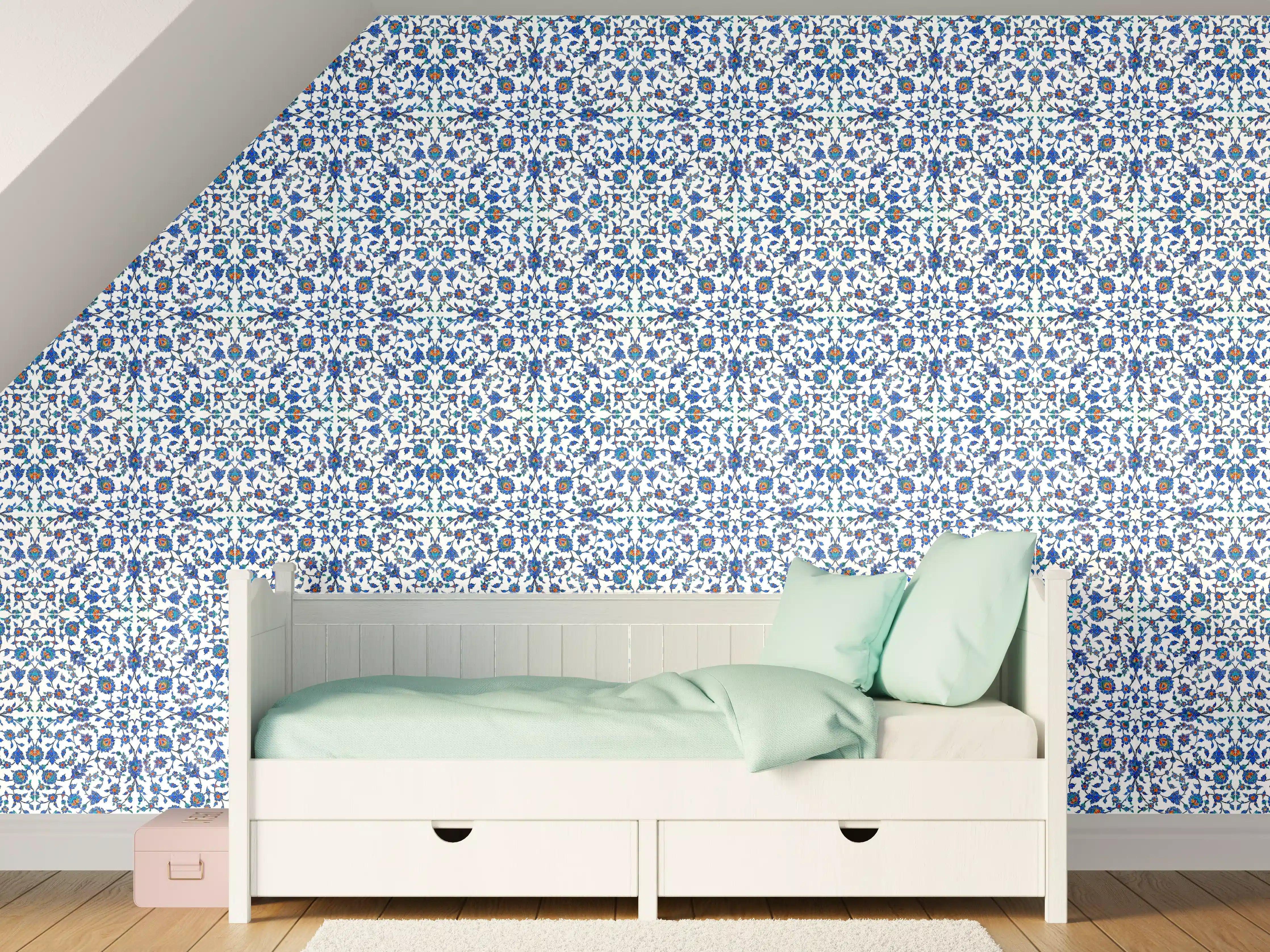 Kinderzimmer Wandgestaltung - Abstrakte Struktur Blau-Grau