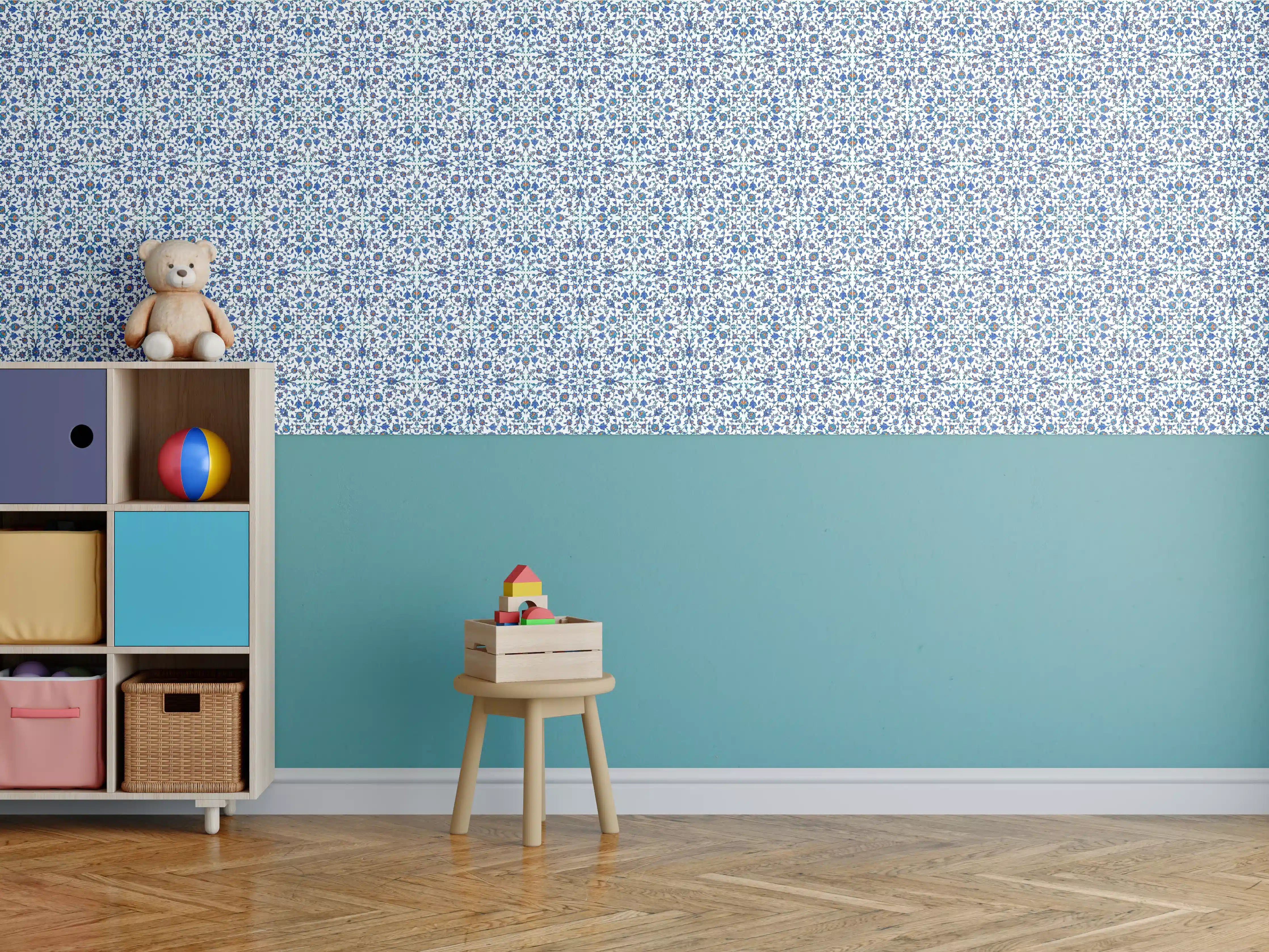 Kinderzimmer Wandgestaltung - Abstrakte Struktur Blau-Grau