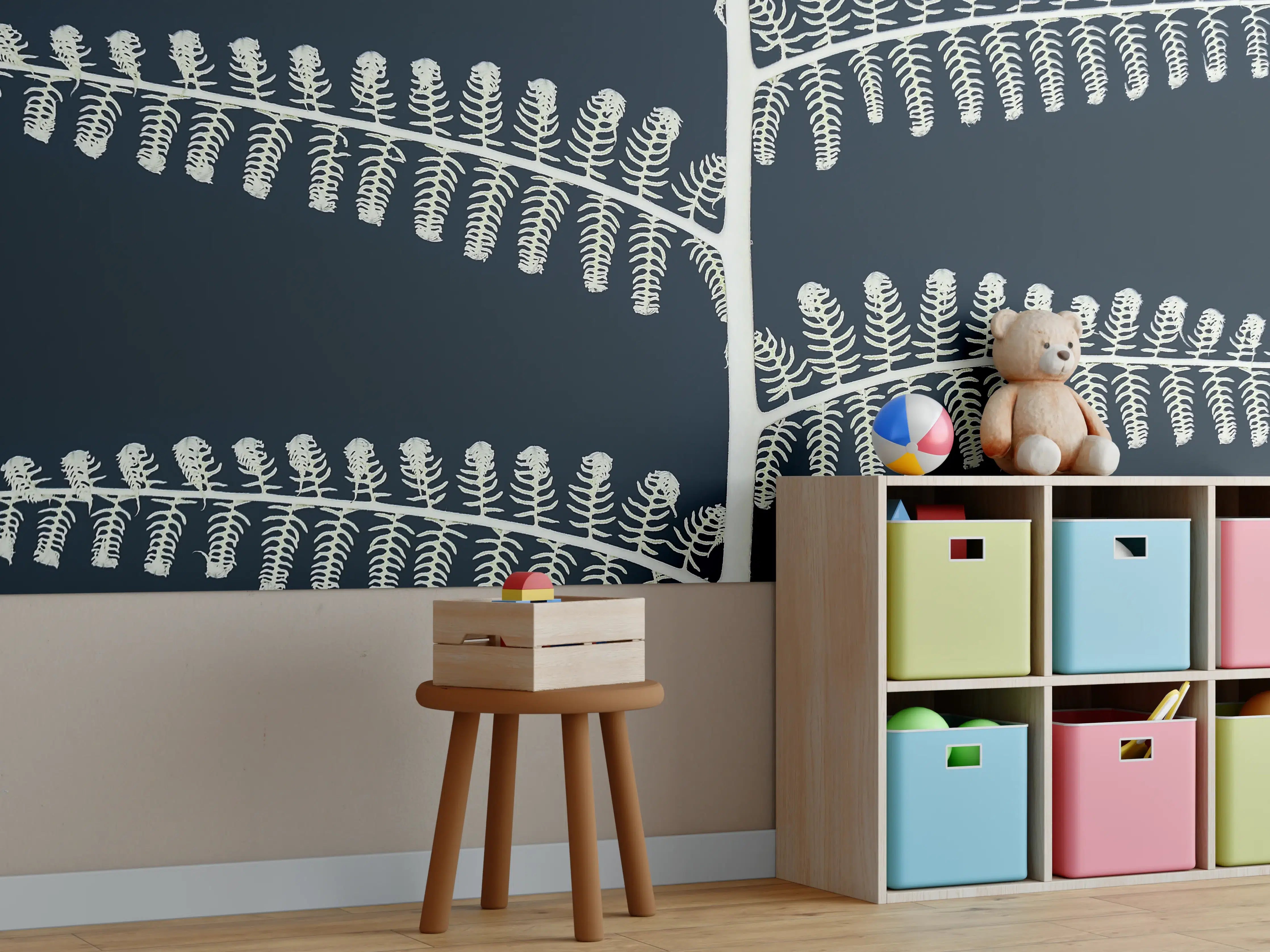 Kinderzimmer Wandgestaltung - Abstrakte Symmetrie Blattmuster