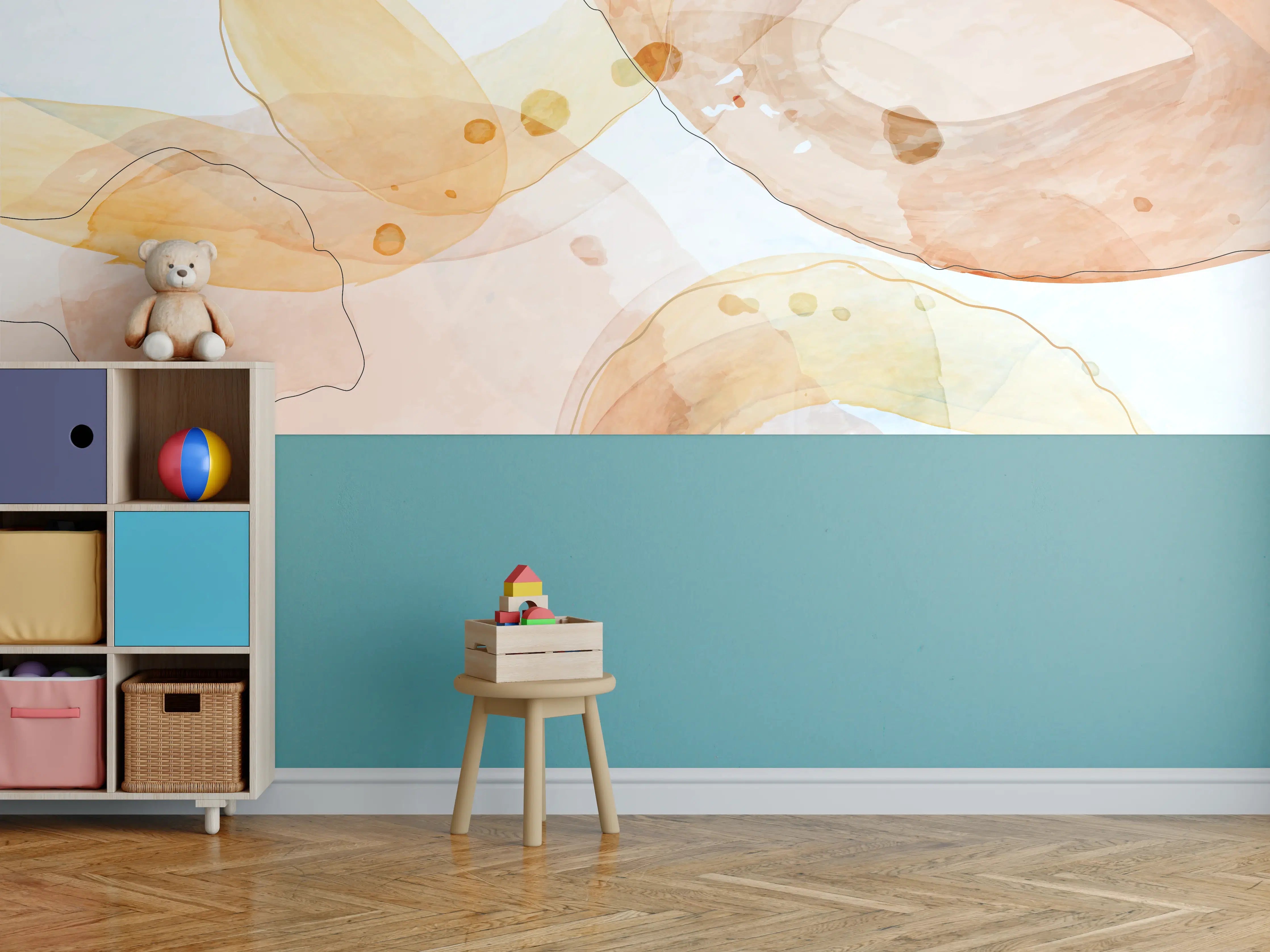 Kinderzimmer Wandgestaltung - Abstrakte Wasserfarben in Pastellfarben