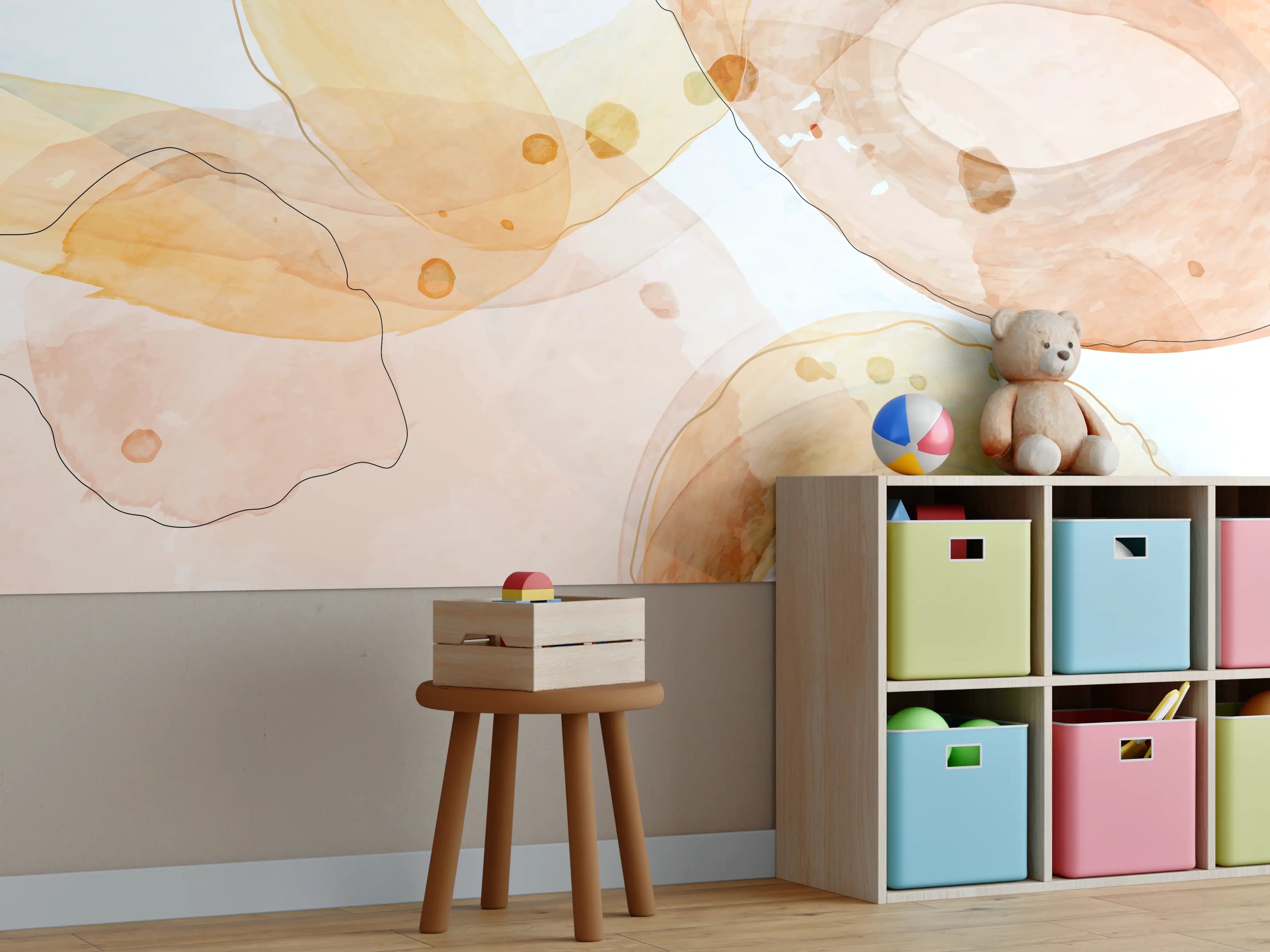 Kinderzimmer Wandgestaltung - Abstrakte Wasserfarben in Pastellfarben