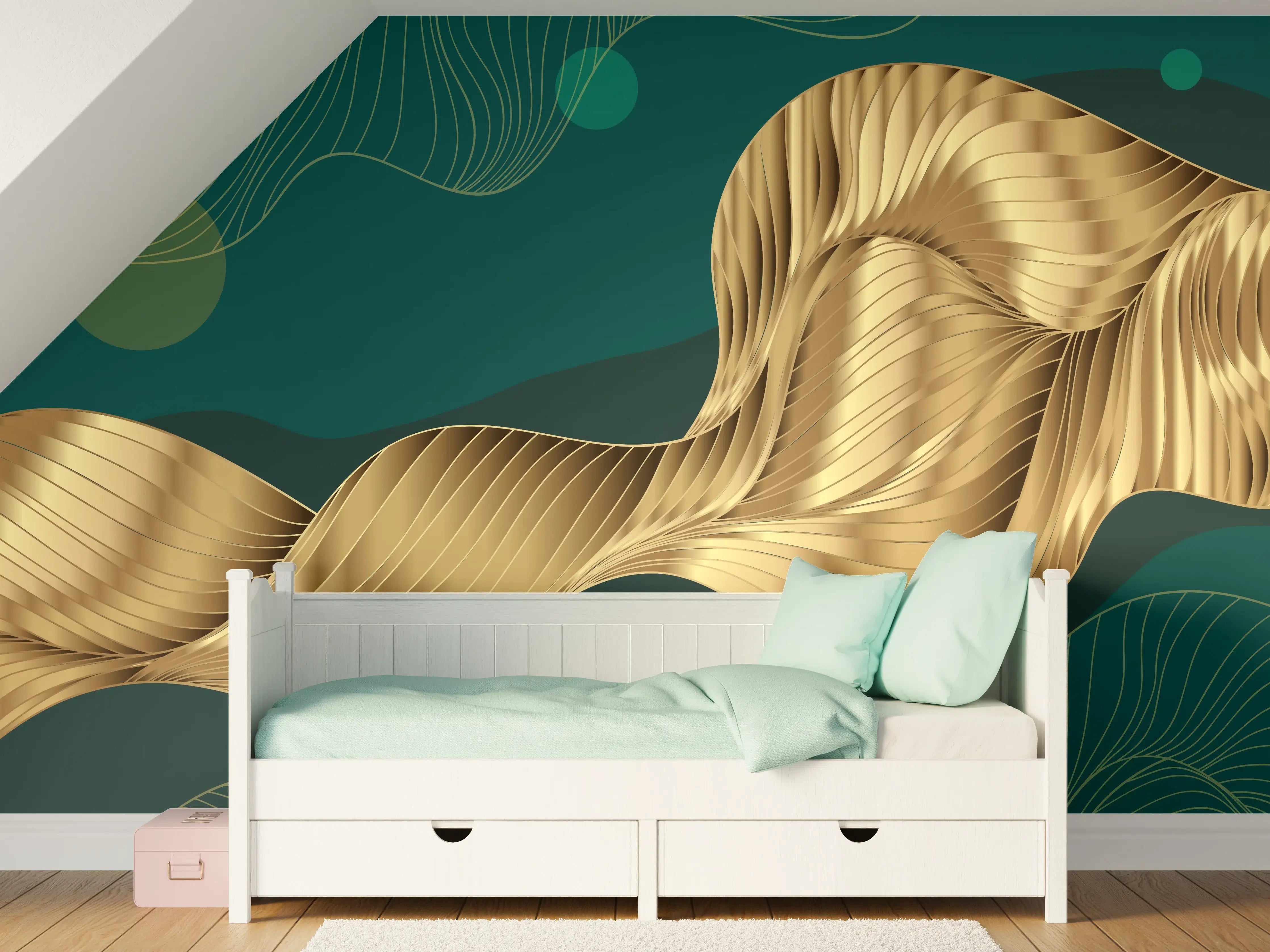 Kinderzimmer Wandgestaltung - Abstrakte Wellen Gold Hintergrund