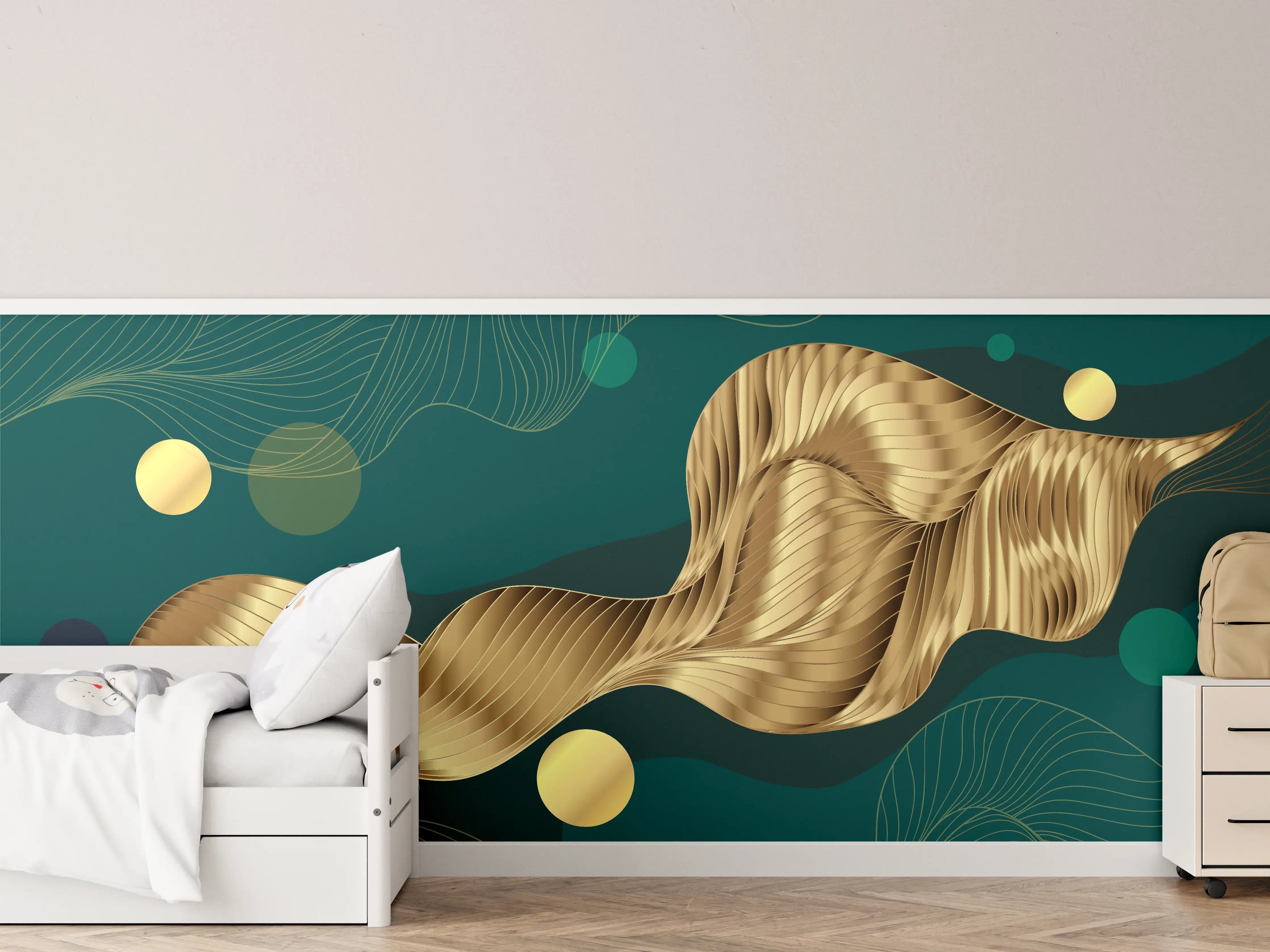 Kinderzimmer Wandgestaltung - Abstrakte Wellen Gold Hintergrund